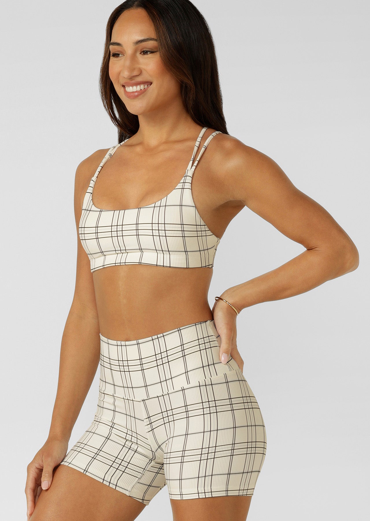 Lorna Jane Checked Out Rib All Day Sports Bra - Checked Out Print