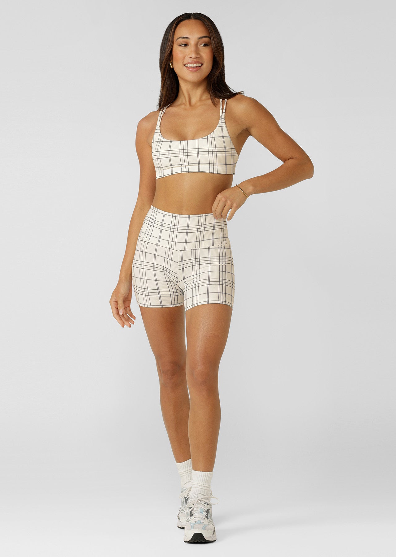 Lorna Jane Checked Out Rib All Day Sports Bra - Checked Out Print