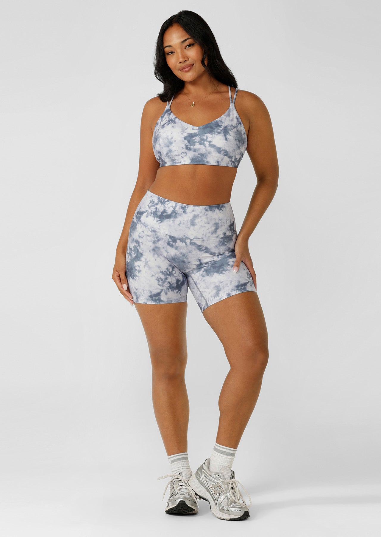 Lorna Jane Sky High Tie Dye 12cm Bike Shorts - Titanium Tie Dye Print