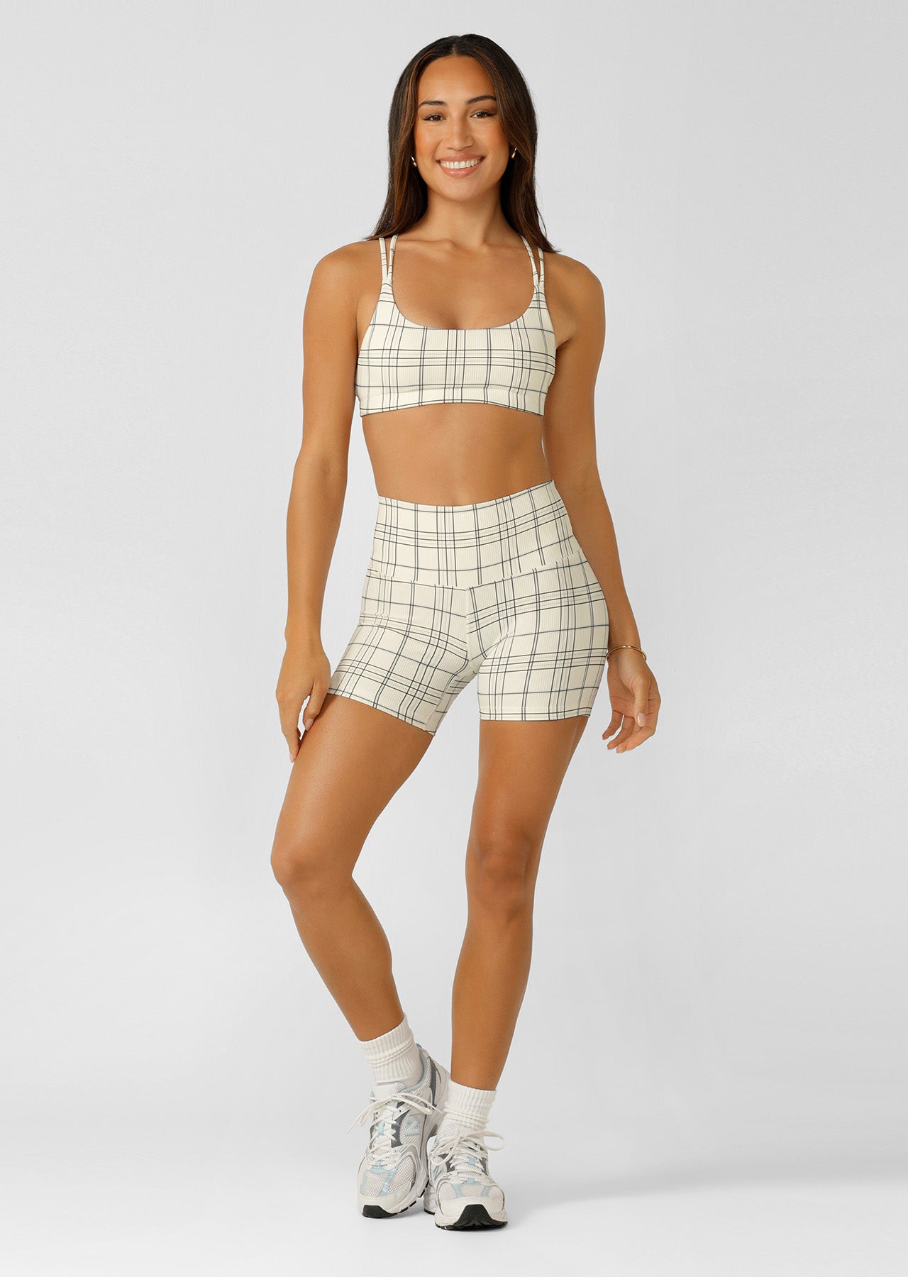 Lorna Jane Checked Out Rib 12cm Bike Shorts - Checked Out Print