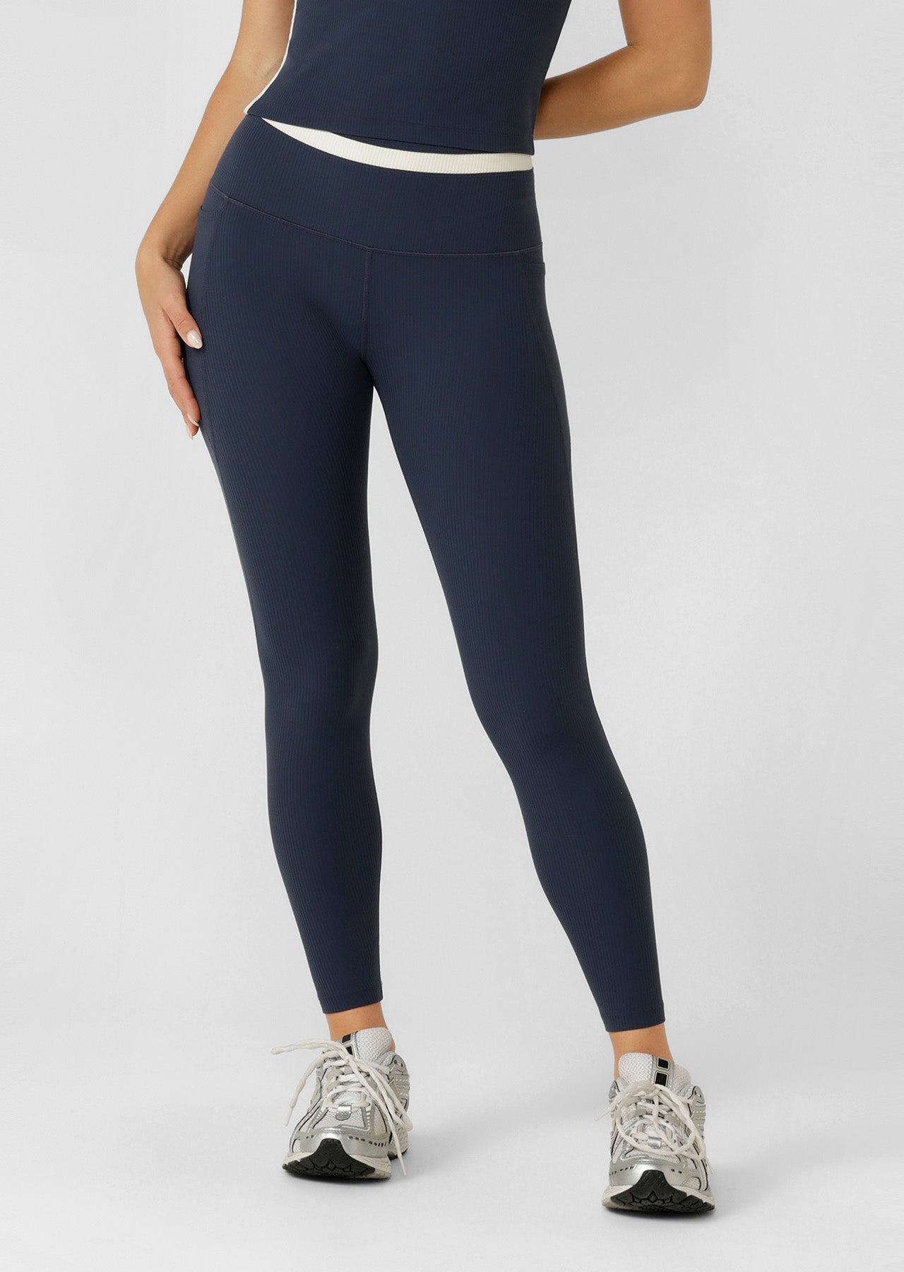 Lorna Jane Siren Luxe Rib Ankle Biter Leggings - Platinum Navy