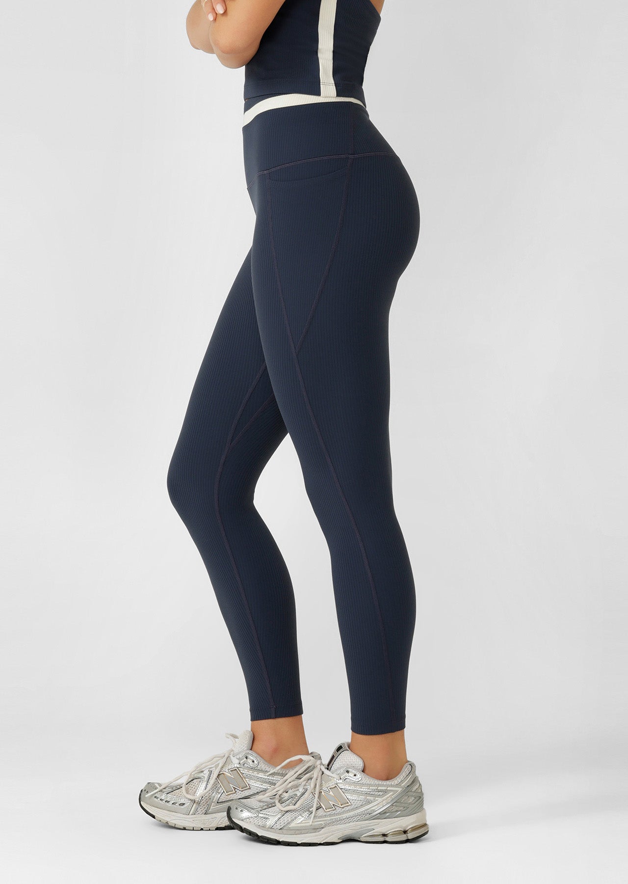 Lorna Jane Siren Luxe Rib Ankle Biter Leggings - Platinum Navy