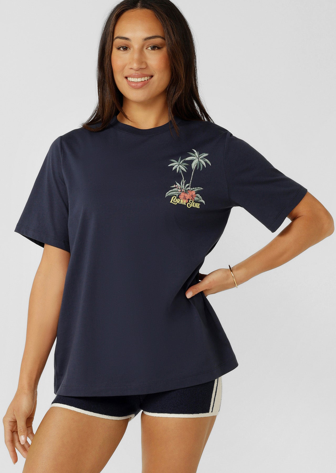 Lorna Jane Palm Royale Relaxed T-Shirt - Platinum Navy