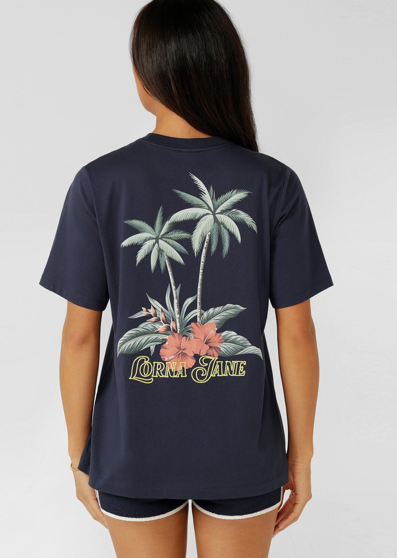 Lorna Jane Palm Royale Relaxed T-Shirt - Platinum Navy