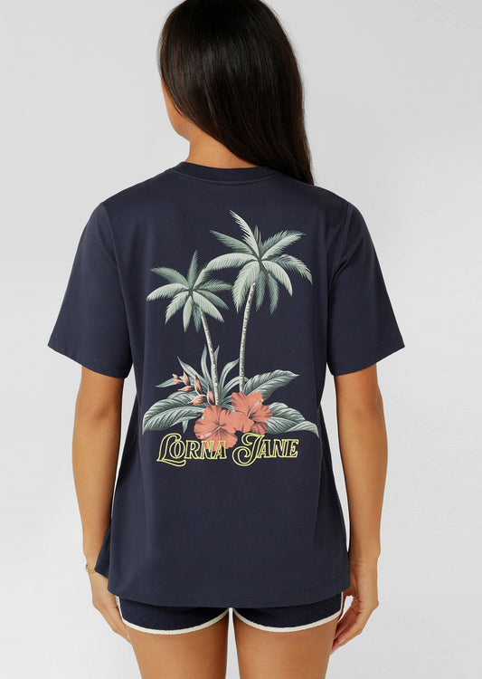 Lorna Jane Palm Royale Relaxed T-Shirt - Platinum Navy