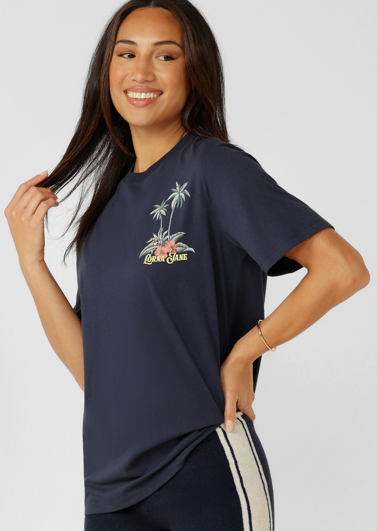 Lorna Jane Palm Royale Relaxed T-Shirt - Platinum Navy