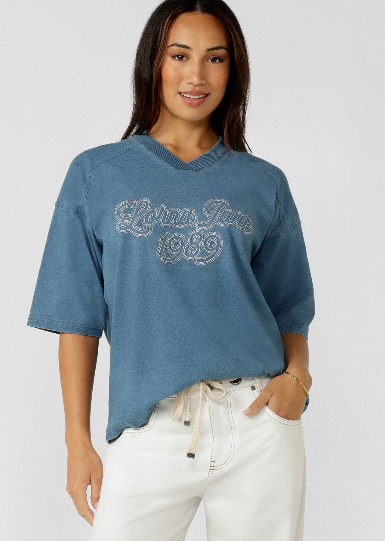 Lorna Jane Playfield T-Shirt - Washed Blue Denim