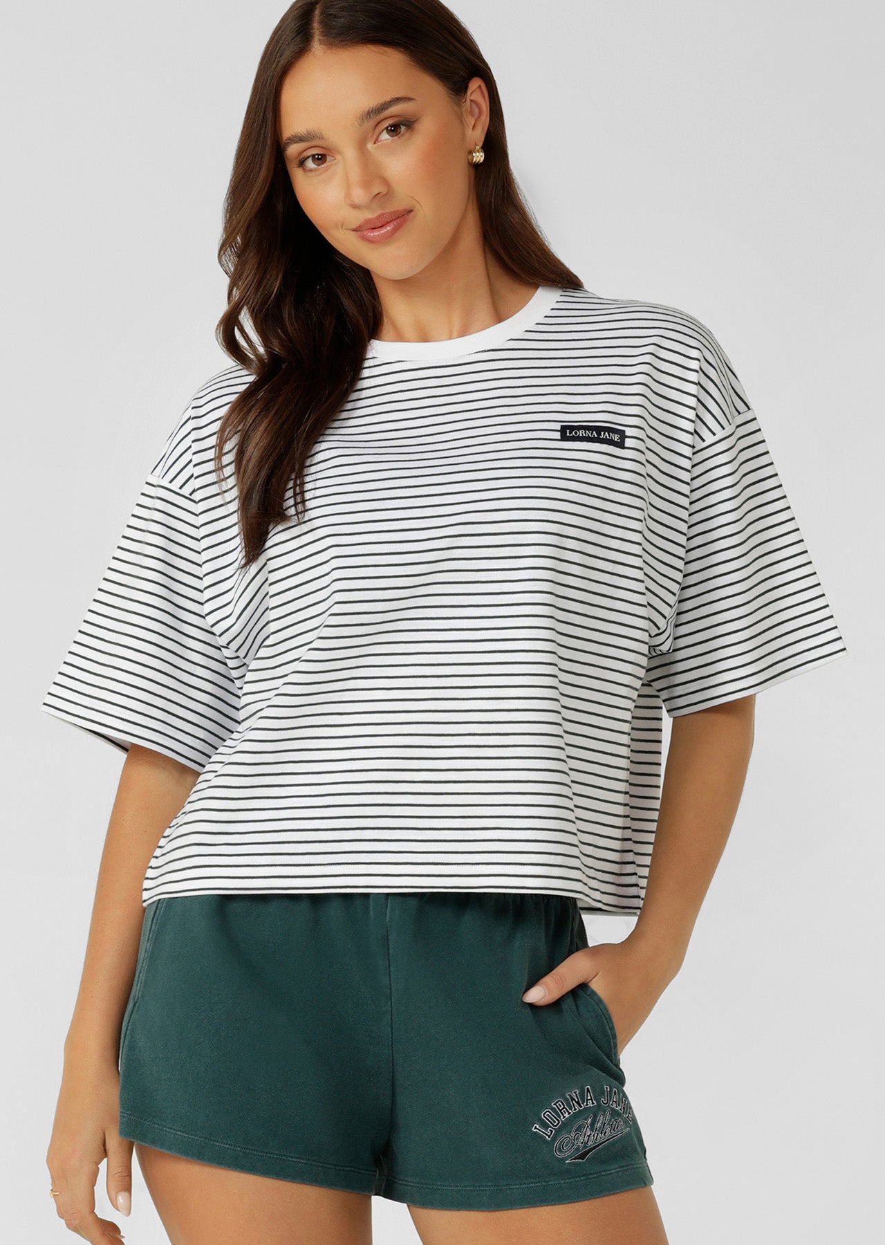 Lorna Jane Heartstrings T-Shirt - Fig Green Mini Stripe