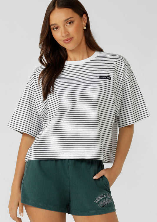 Lorna Jane Heartstrings T-Shirt - Fig Green Mini Stripe
