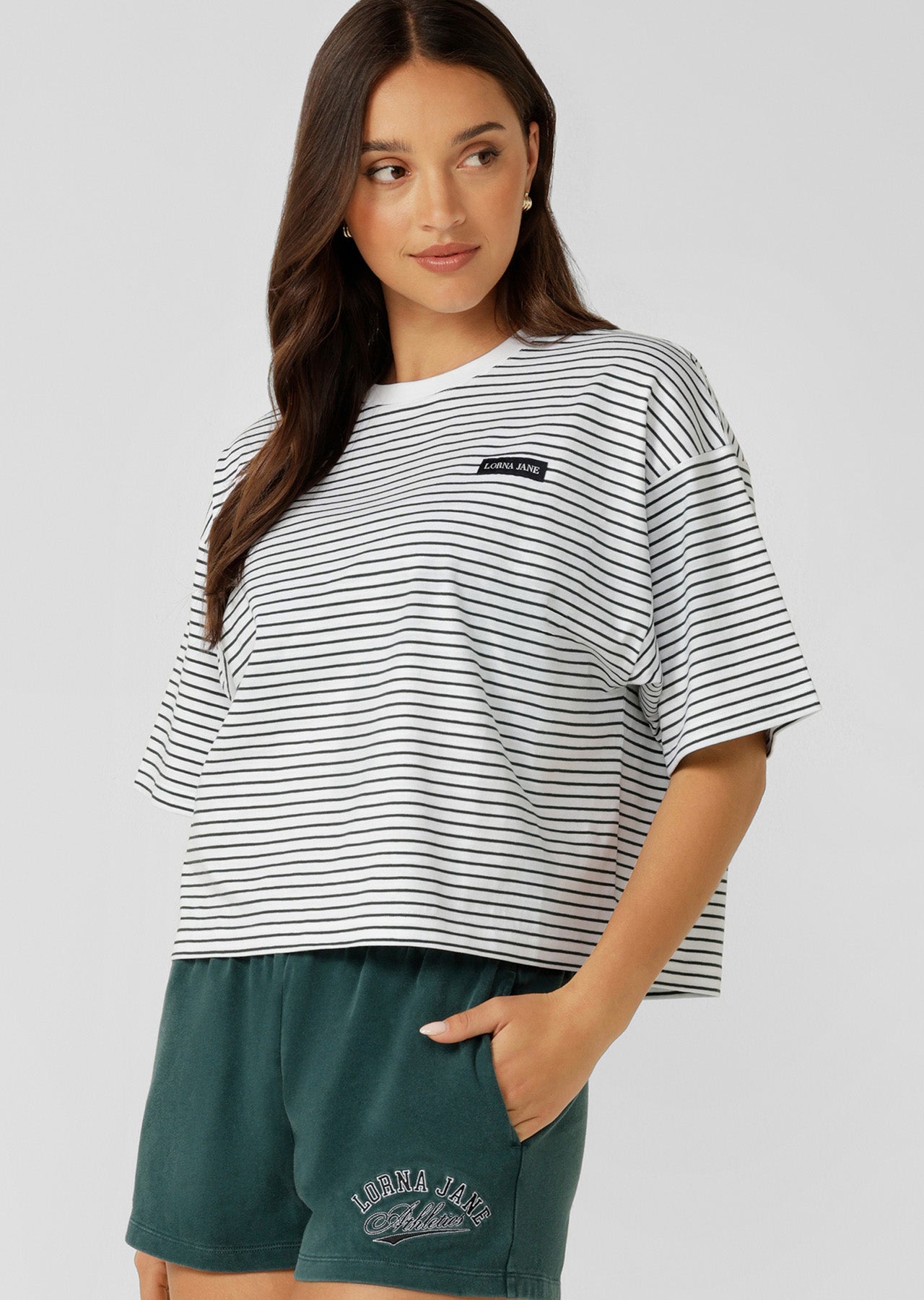 Lorna Jane Heartstrings T-Shirt - Fig Green Mini Stripe