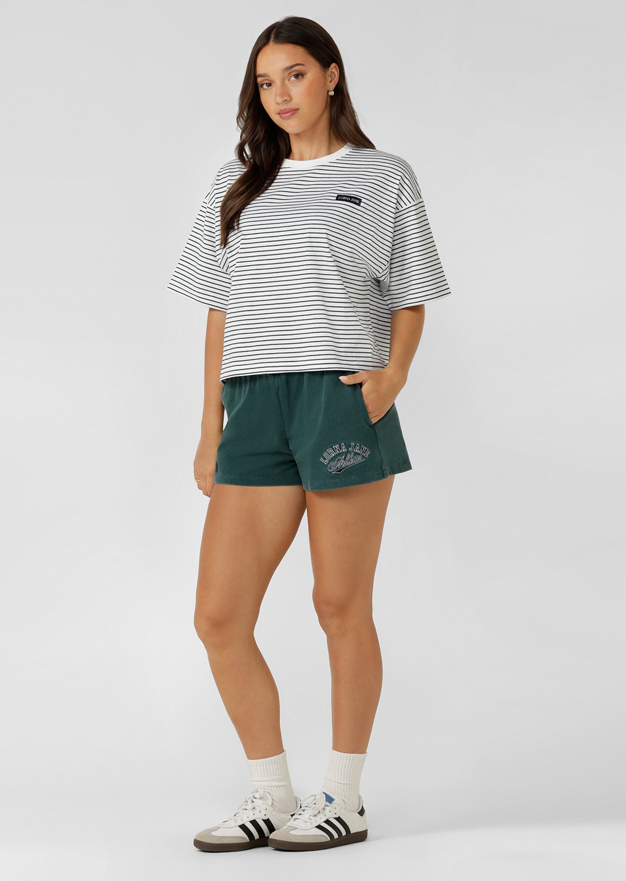 Lorna Jane Heartstrings T-Shirt - Fig Green Mini Stripe