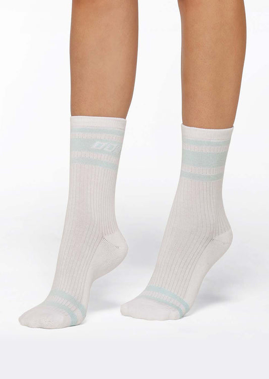 Lorna Jane LJ Retro Crew Socks - White/Blue Sky