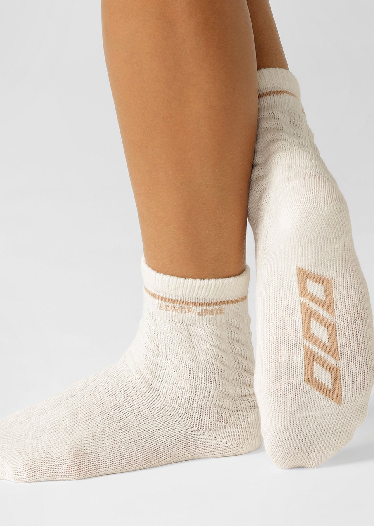 Lorna Jane Cable Knit Crew Socks - Cream & Latte