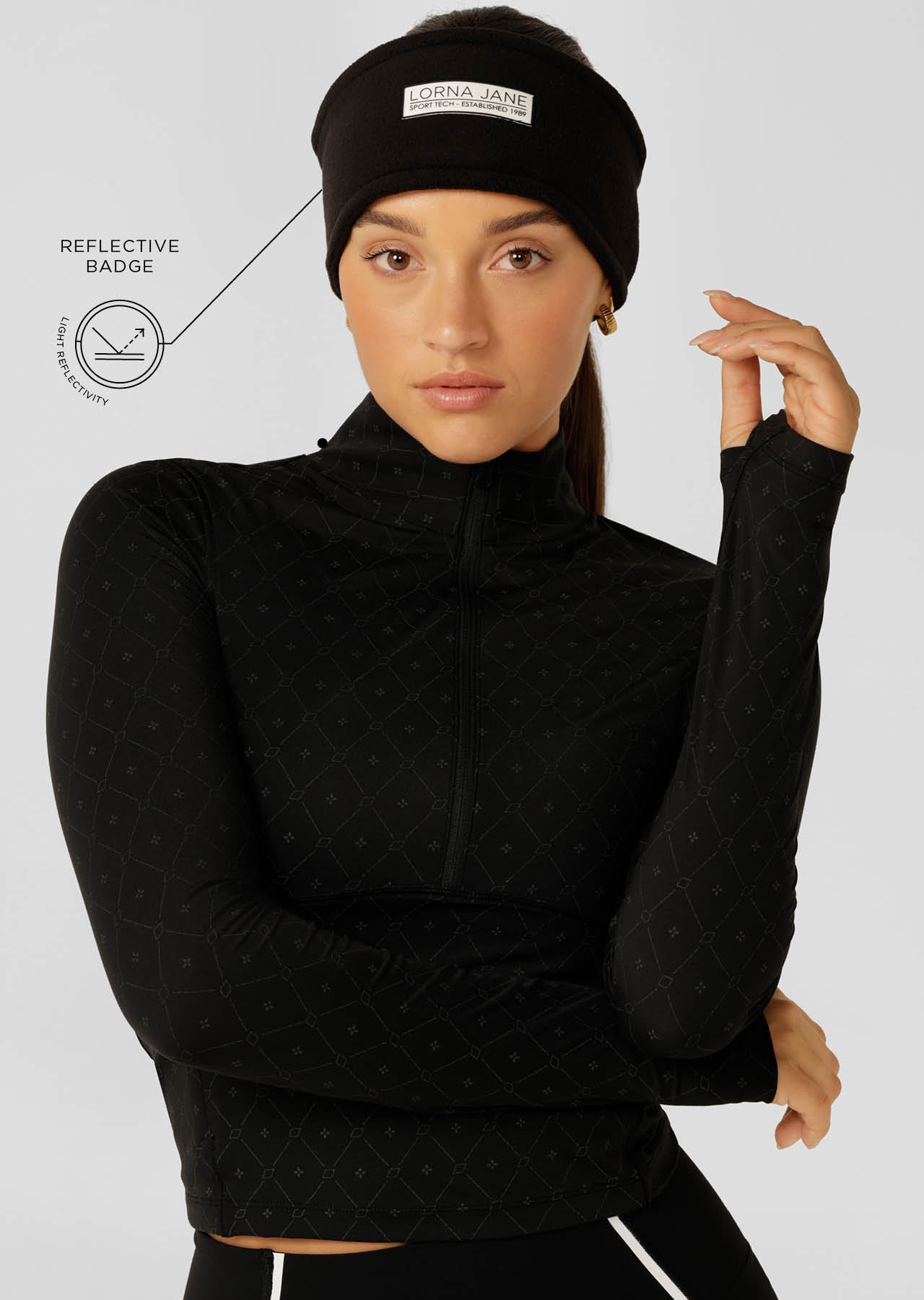 Lorna Jane Reflective Polar Fleece Headband - Black