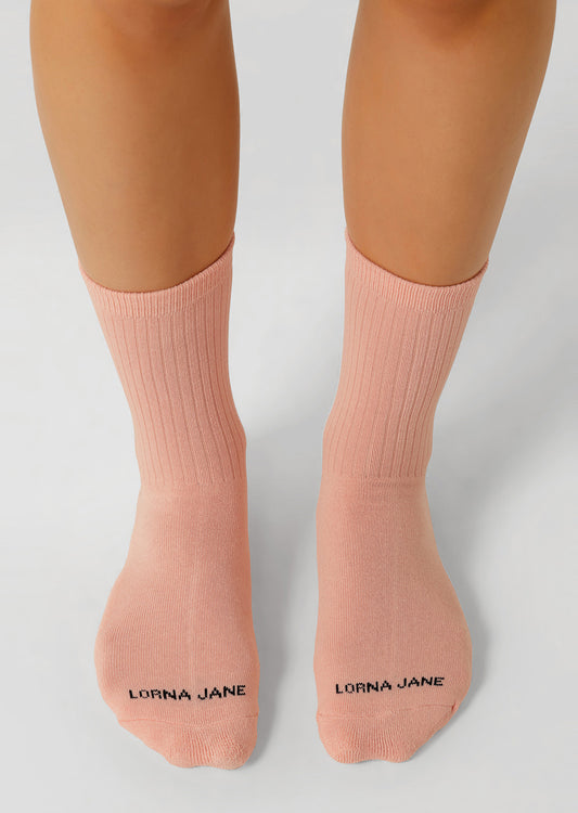 Lorna Jane 2PK Iconic Crew Socks - White/Ballerina