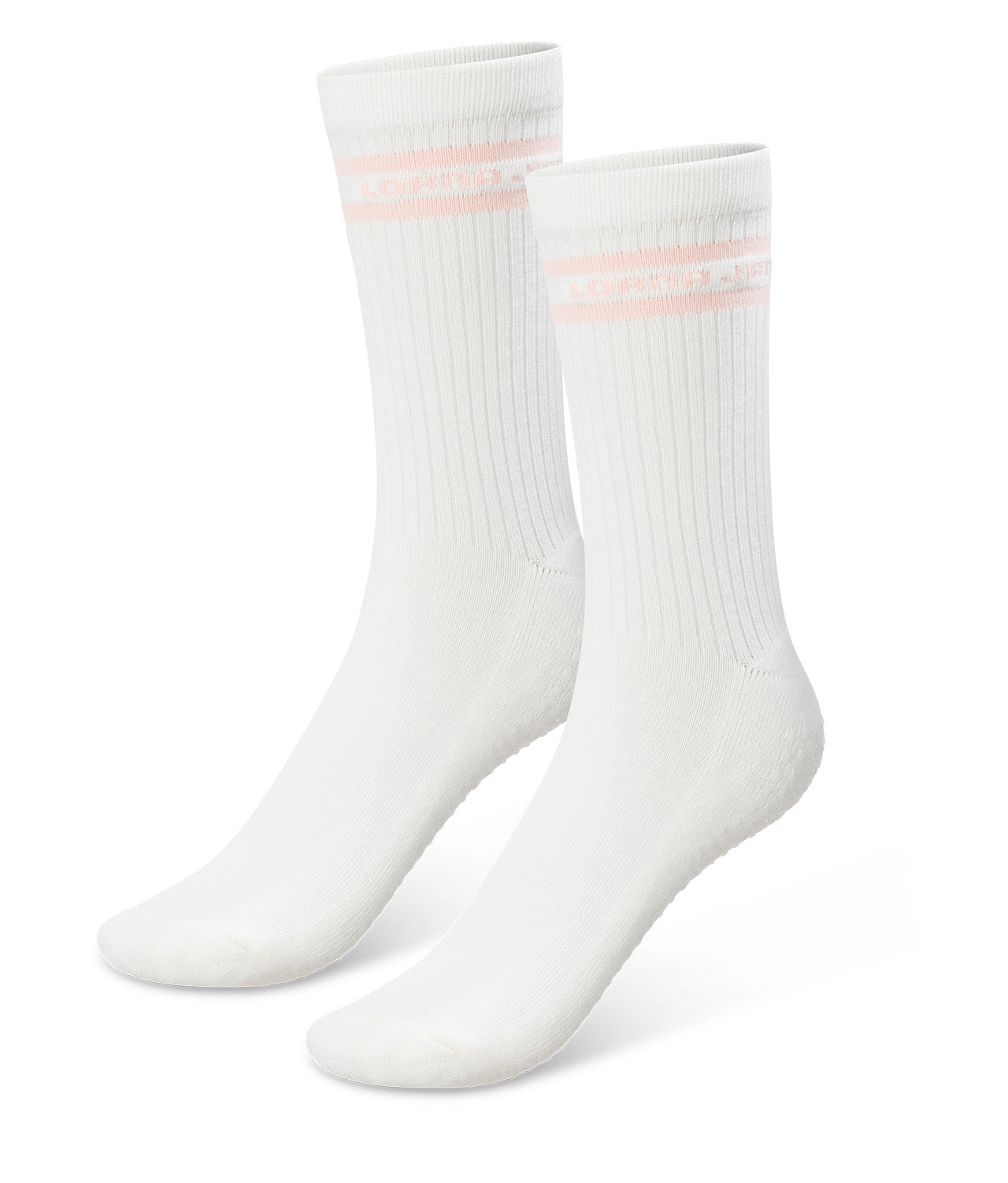 Lorna Jane Pilates Grip Crew Socks - Porcelain/Dark Dusty Pink