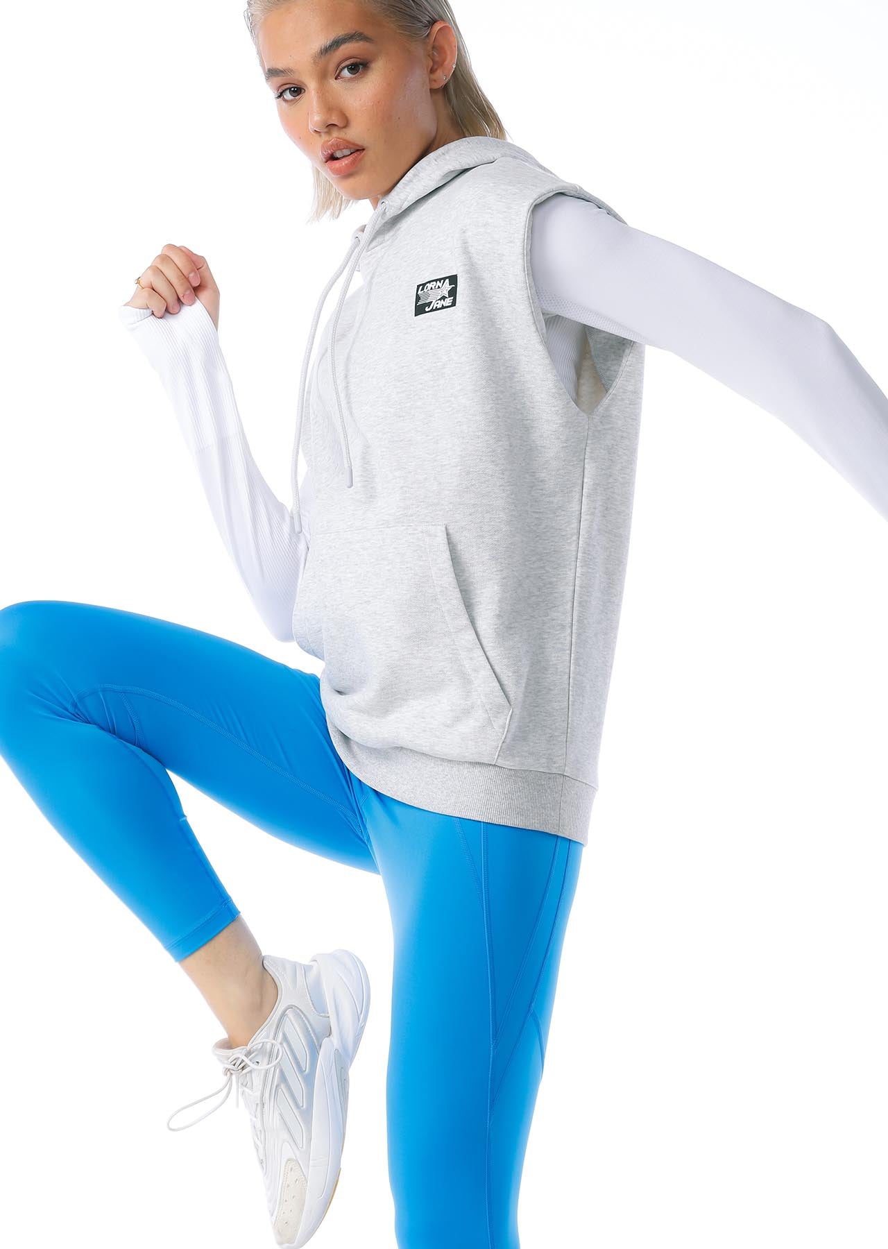 Lorna Jane Olympia Sleeveless Hoodie - Light Grey Marl