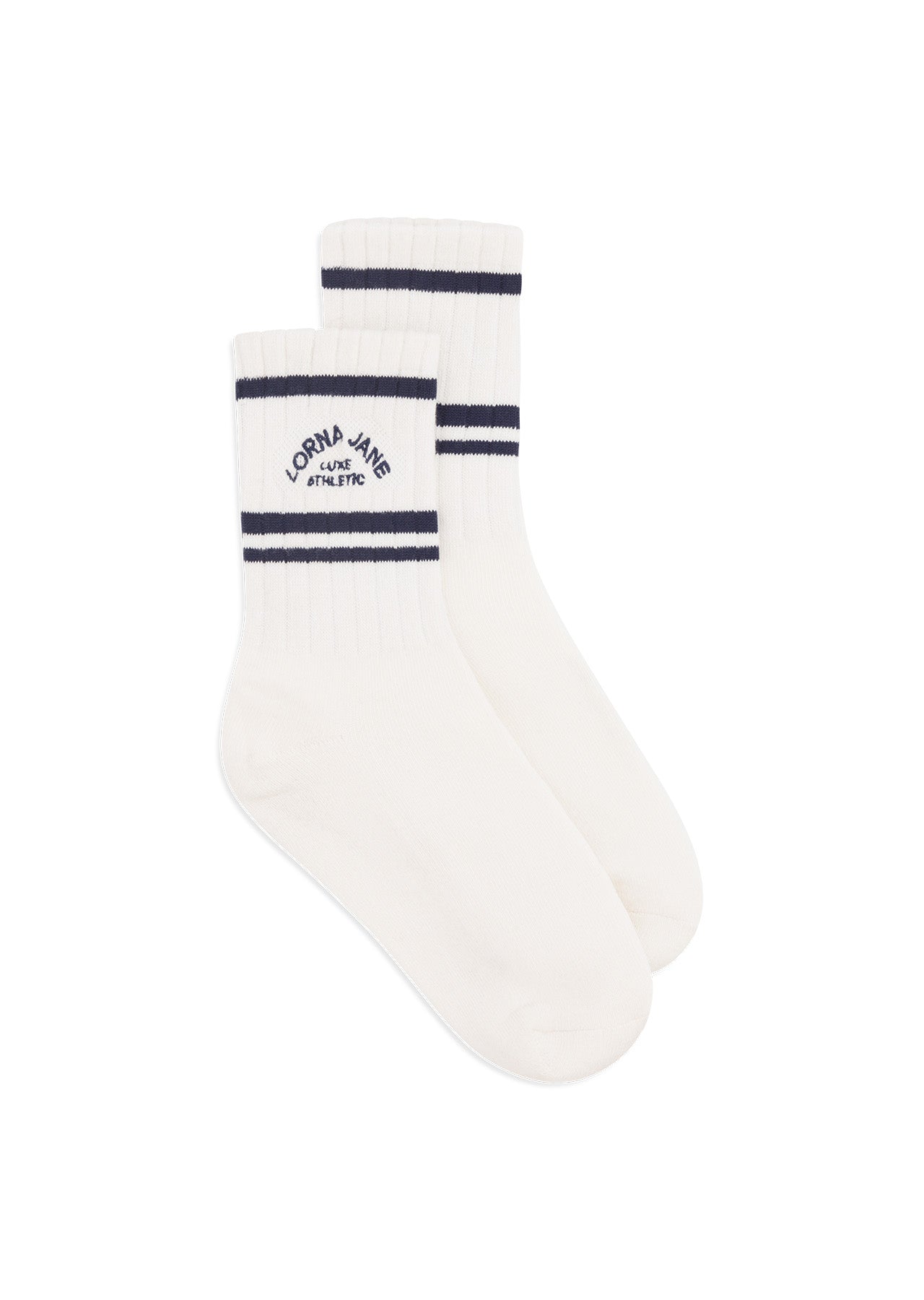 Lorna Jane Lotus Crew Socks - Porcelain/Platinum Navy