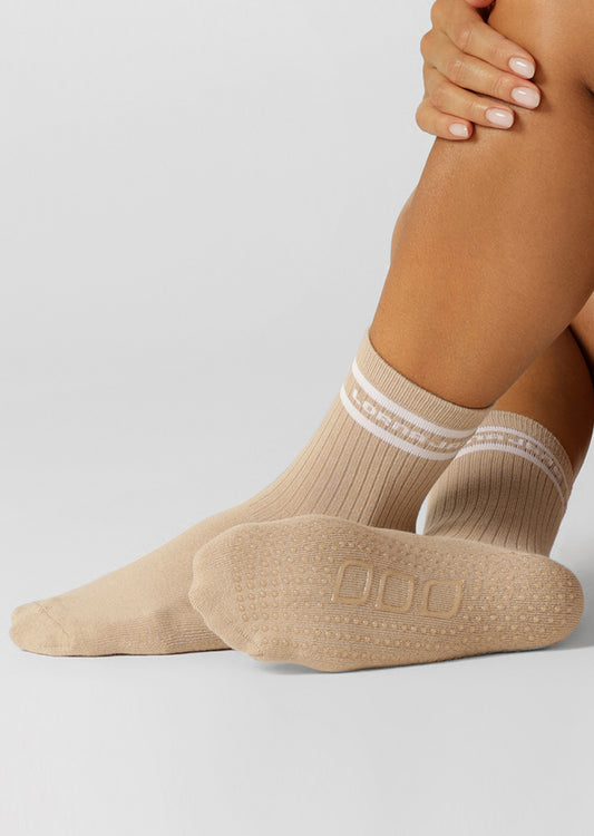 Lorna Jane Pilates Grip Crew Socks - Latte