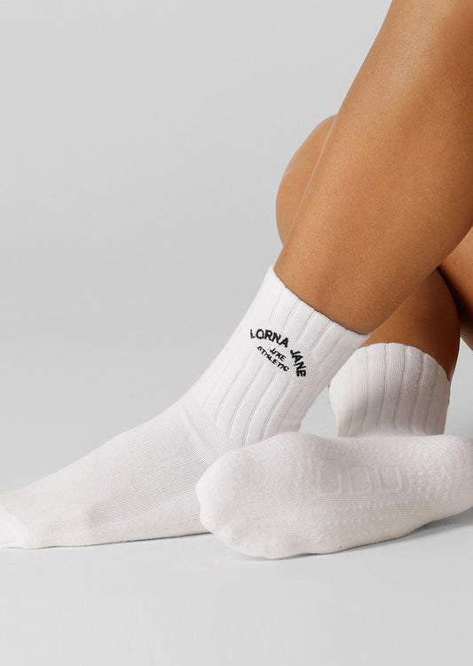 Lorna Jane Lotus Pilates Grip Crew Socks - White