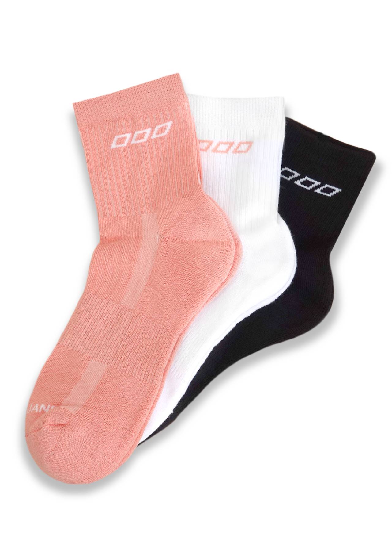 Lorna Jane 3PK LJ Quarter Crew Socks - Black & White & Peach Spritz