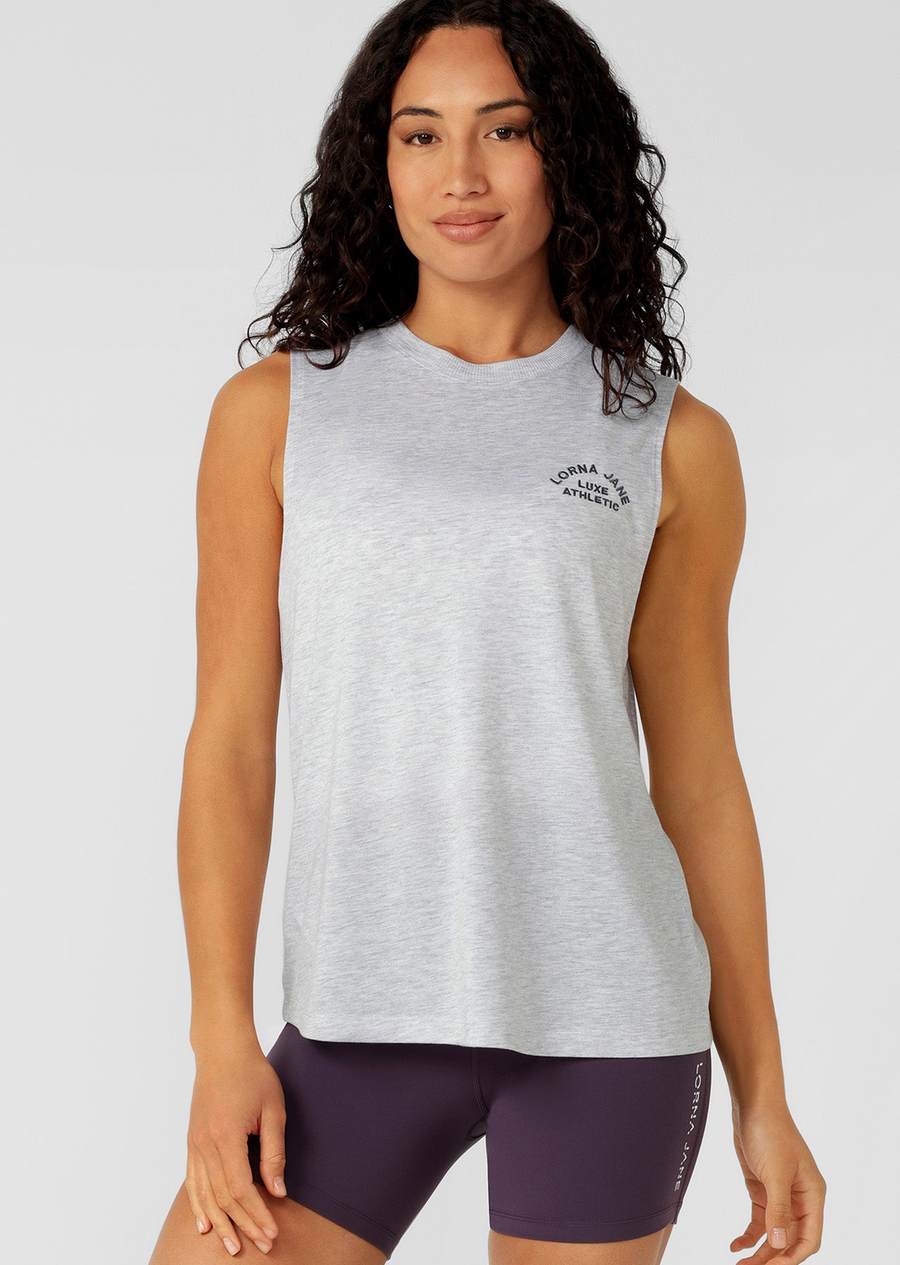 Lorna Jane Lotus Muscle Tank - Light Grey Marl