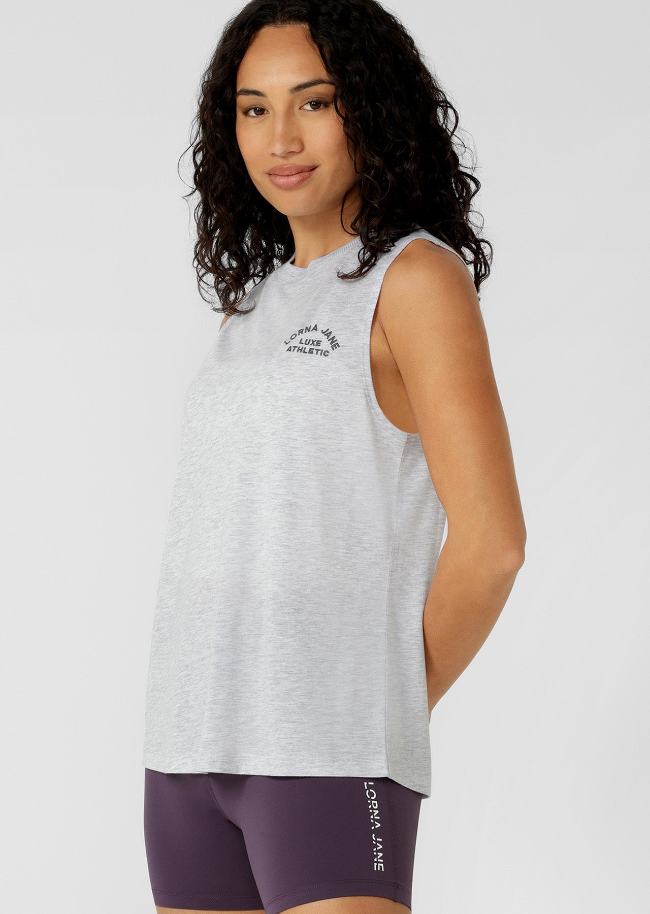 Lorna Jane Lotus Muscle Tank - Light Grey Marl