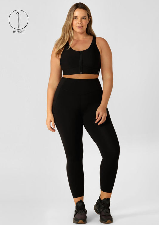 Lorna Jane Zip & Go Sports Bra - Black