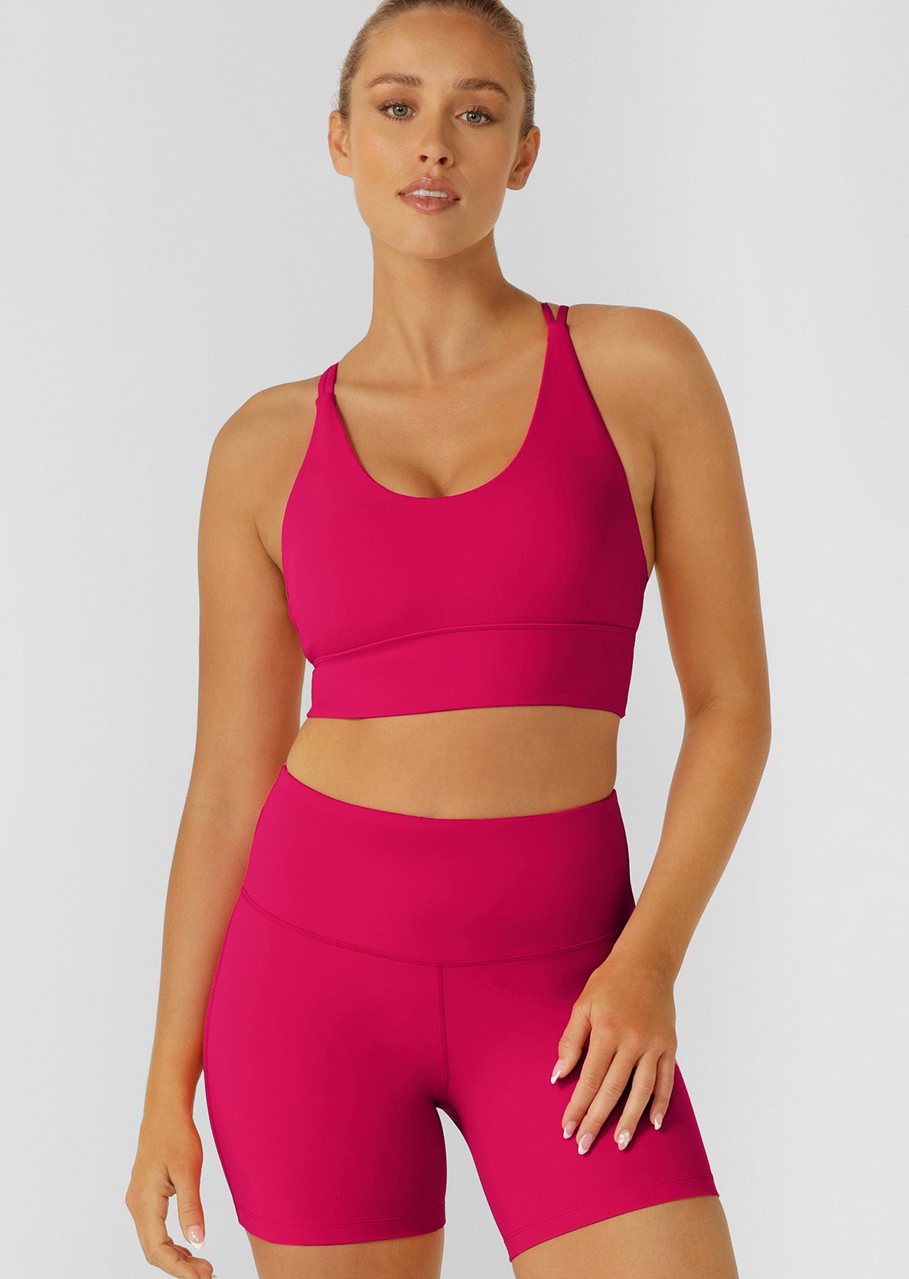 Lorna Jane Lotus Longline Sports Bra - Vivid Pink