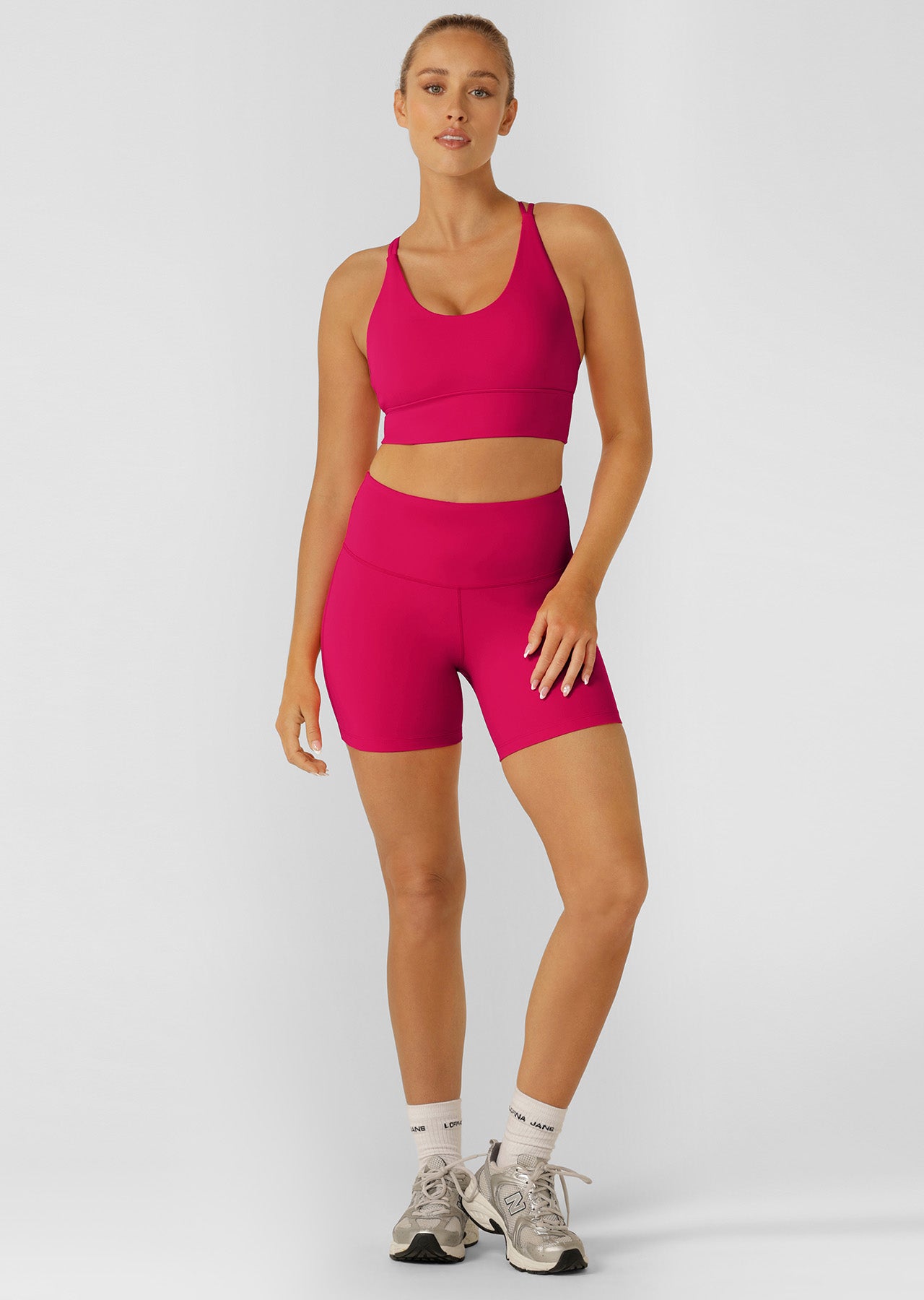 Lorna Jane Lotus Longline Sports Bra - Vivid Pink