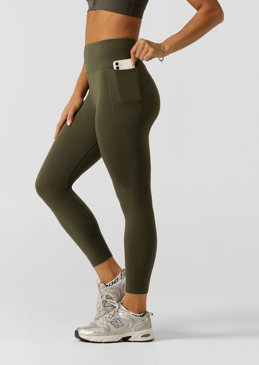 Lorna Jane Amy Thermal Phone Pocket Ankle Biter Leggings - Dark Luxury Green
