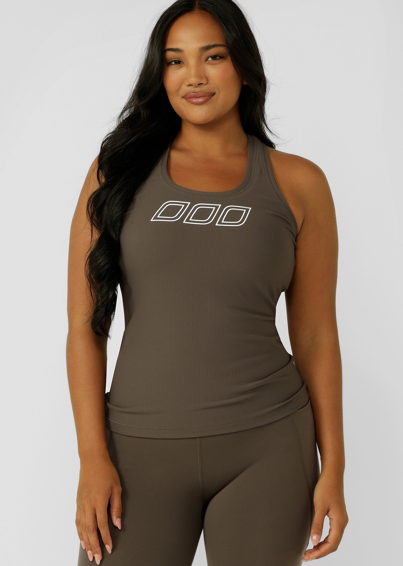 Lorna Jane Amy Fitted Active Rib Tank - Dark Khaki Haze