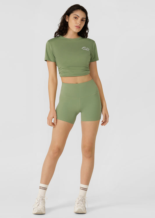 Lorna Jane Lotus No Chafe Phone Pocket 12cm Bike Shorts - Green Goodness