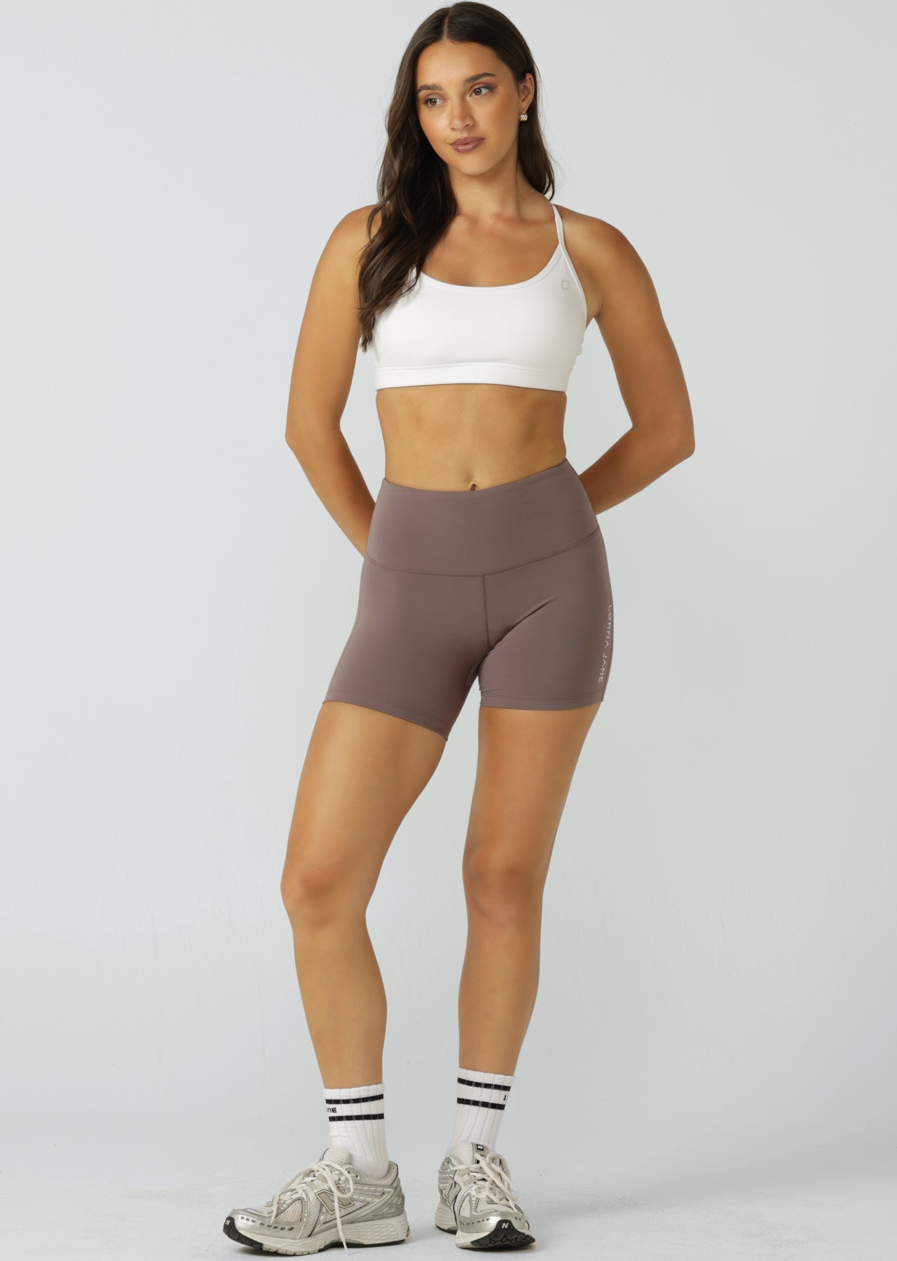 Lorna Jane Lotus No Chafe Phone Pocket 12cm Bike Shorts - Stone