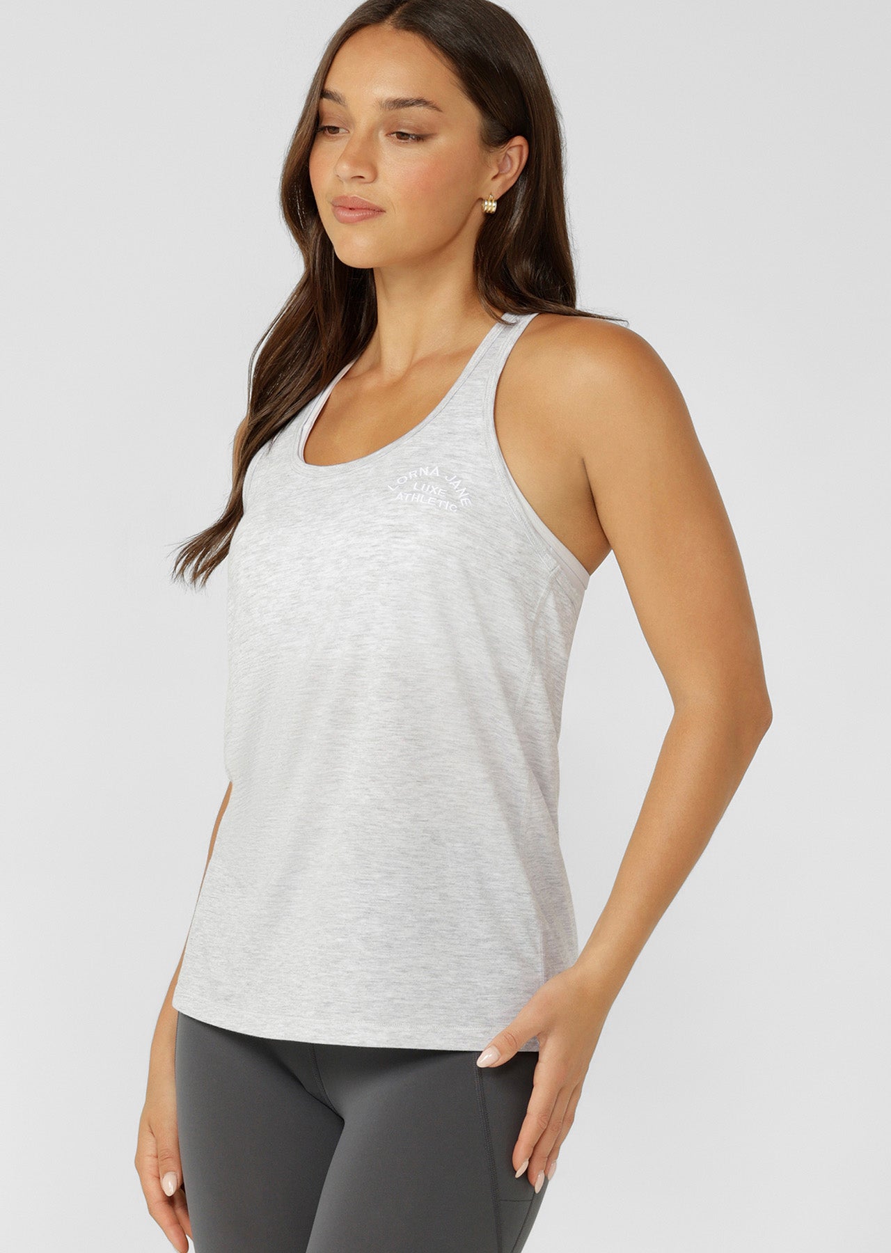 Lorna Jane Lotus Slouchy Tank - Light Grey Marl