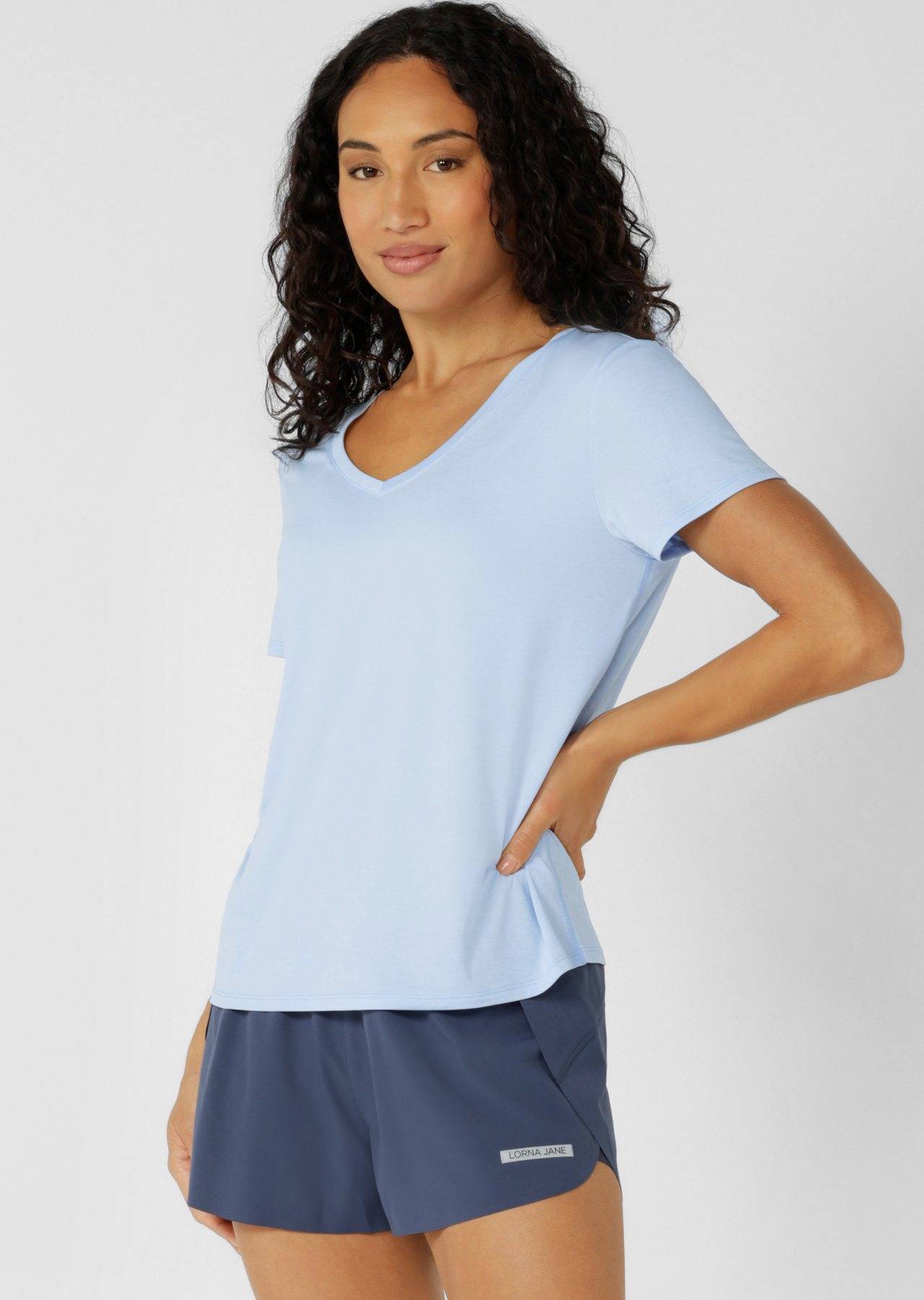 Lorna Jane Amy Dynamic Active V-Neck T-Shirt - Light Moontide Marl