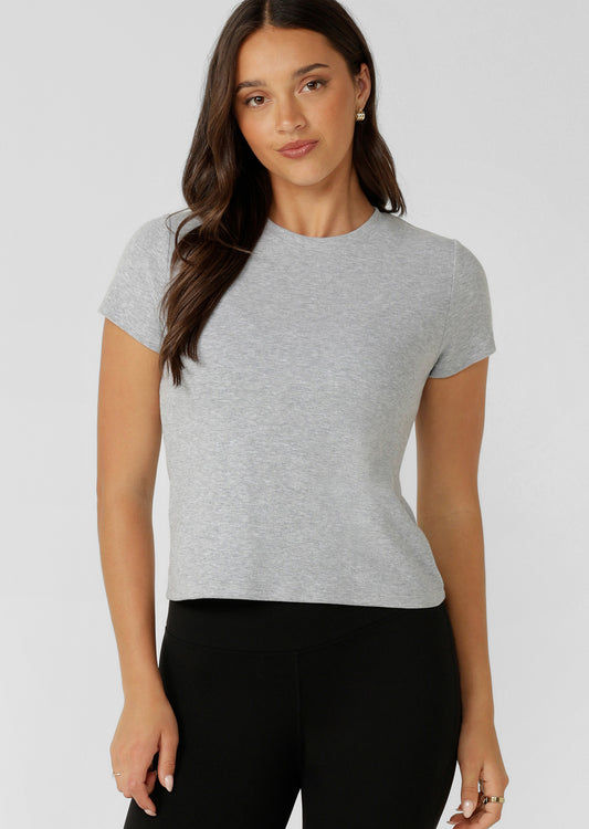 Lorna Jane LJ Basics Slim Rib T-Shirt - Grey Marl