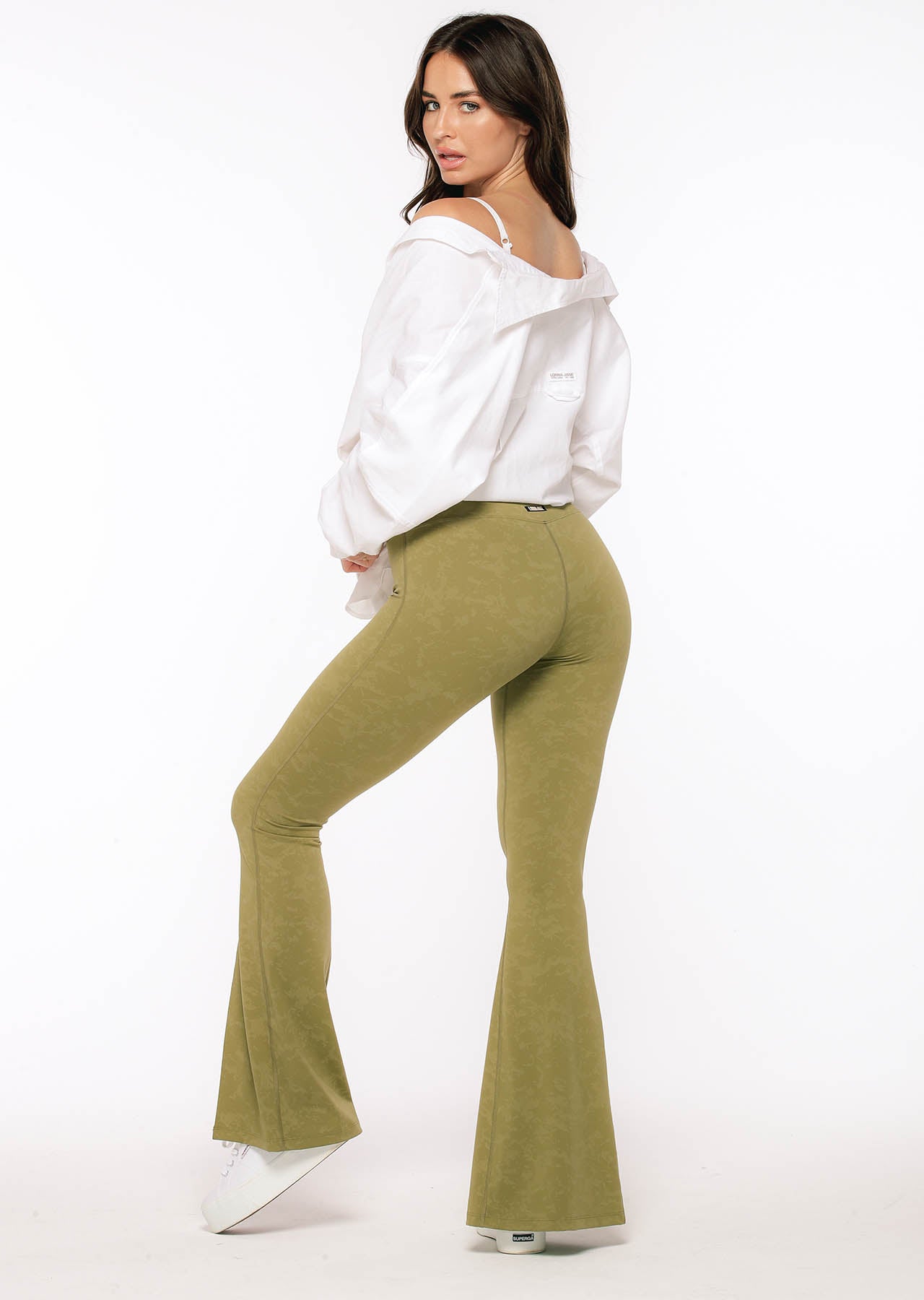 Lorna Jane Split Flared Leggings - Washed Olive