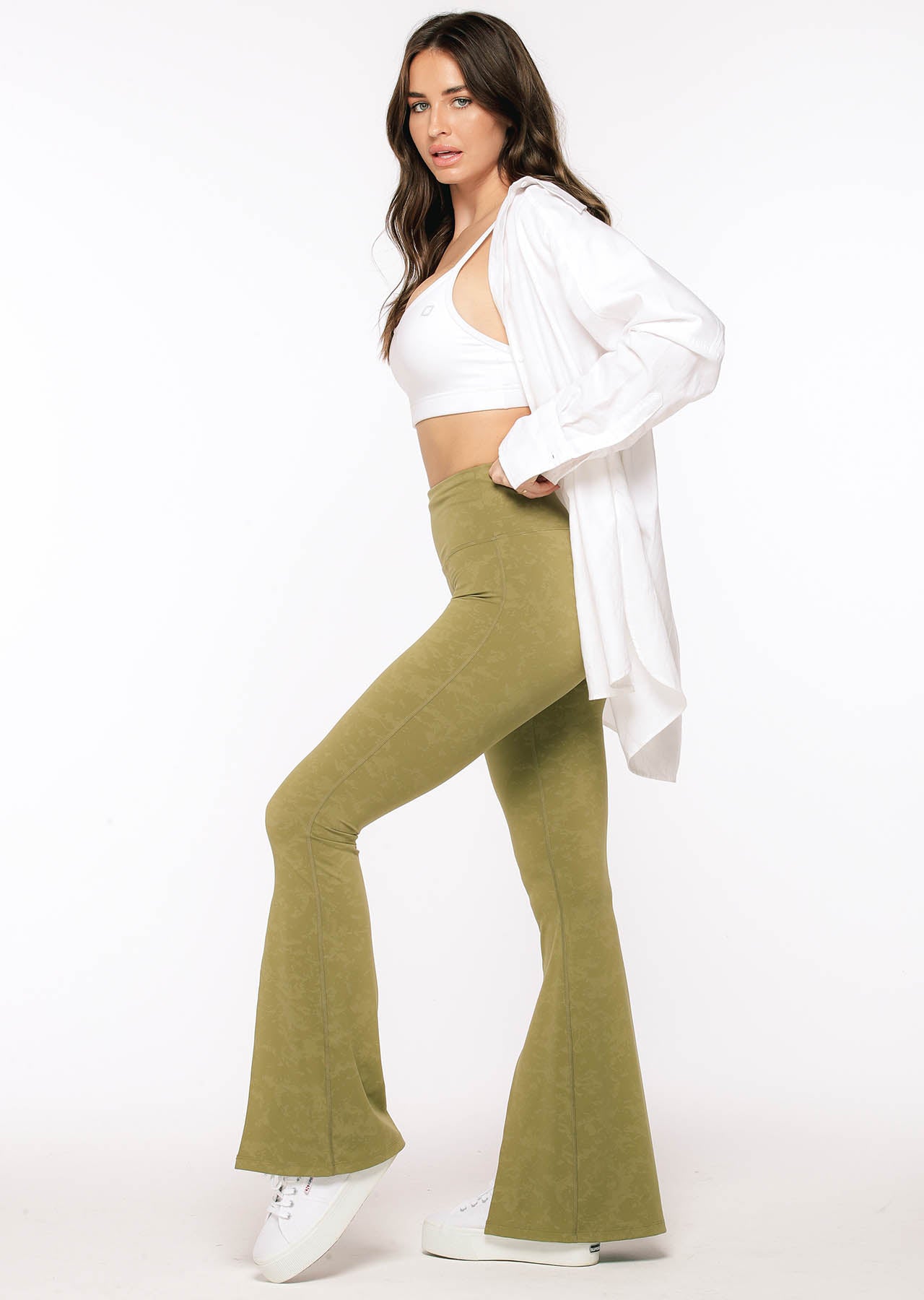 Lorna Jane Split Flared Leggings - Washed Olive