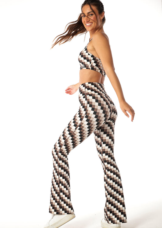 Lorna Jane Retro Check Ribbed Flares - Retro Check Print