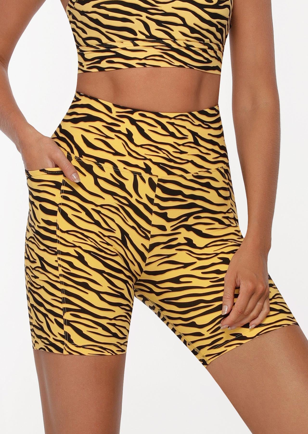 Lorna Jane Amy Phone Pocket Bike Shorts - High Voltage Zebra Print