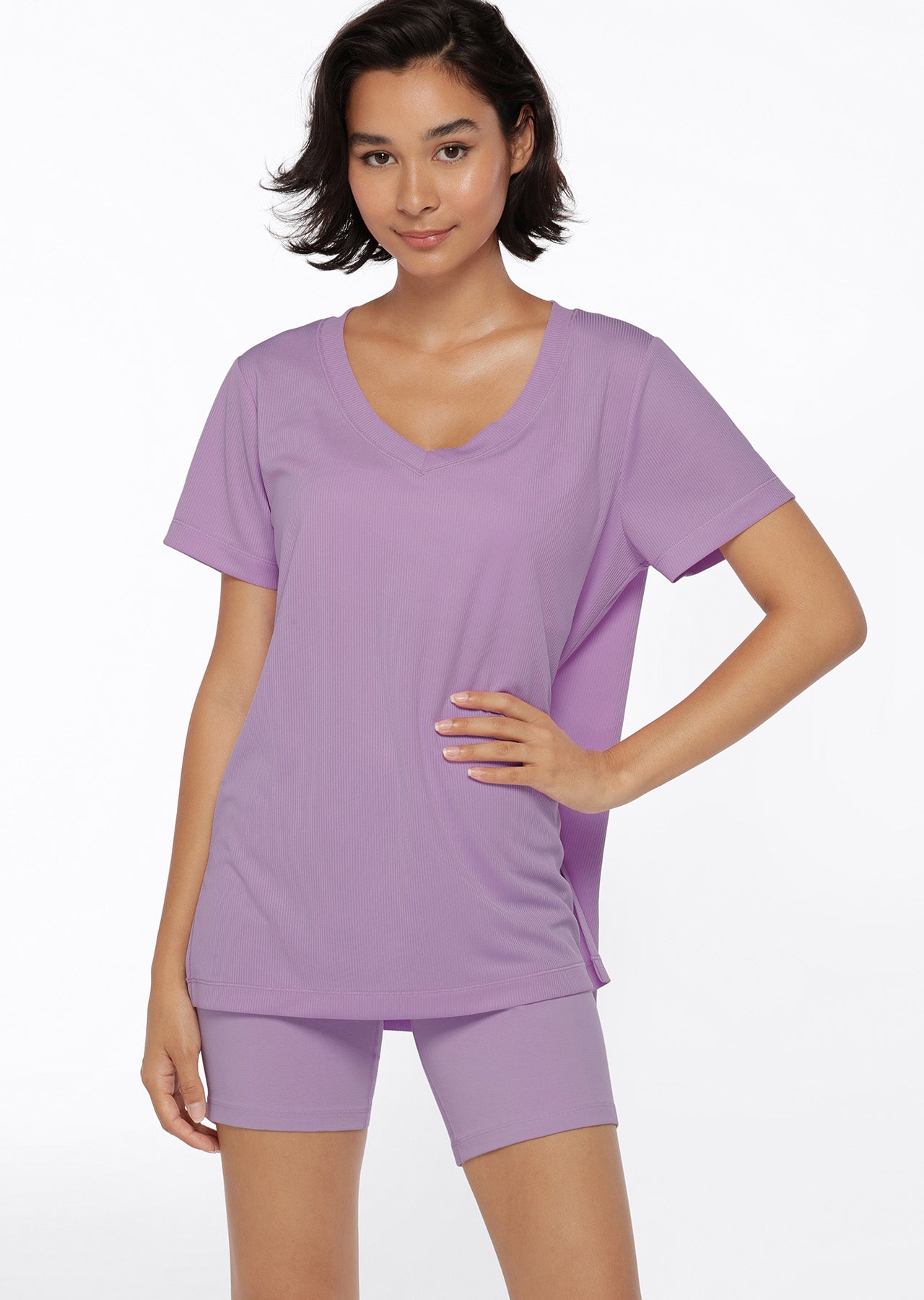 Lorna Jane Indie Active Recycled Rib Tee - Soft Lilac