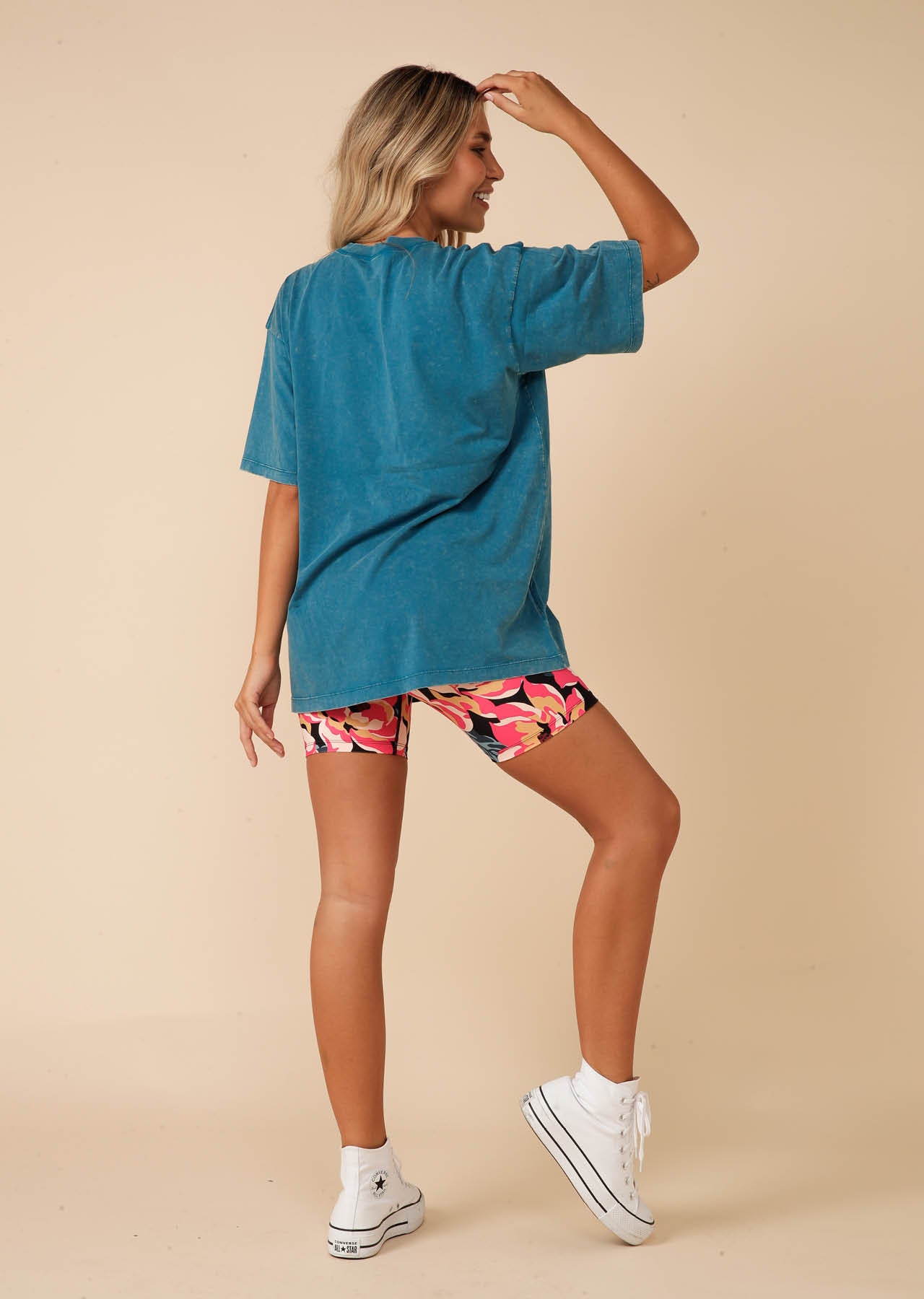 Lorna Jane Hype Washed Oversized Tee - Washed Turquoise Tonic