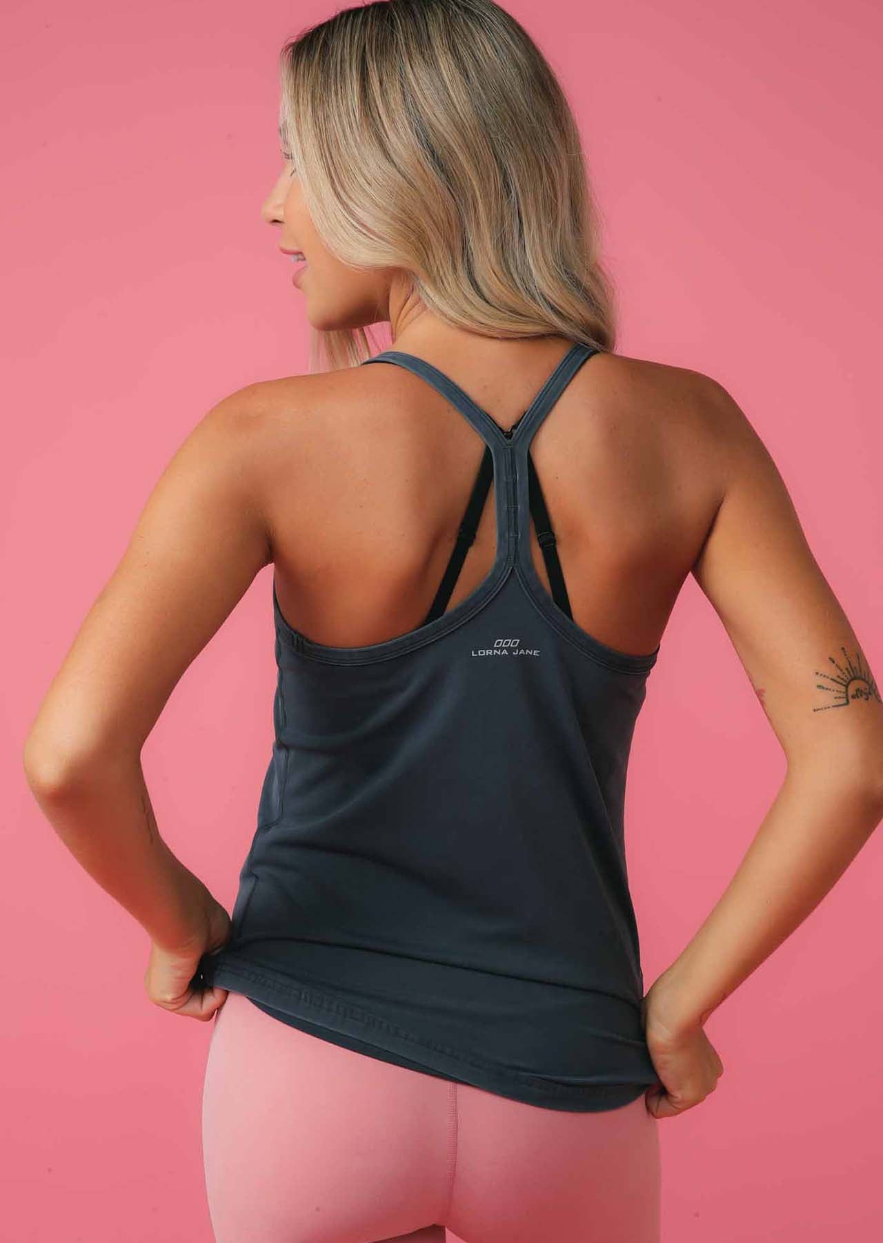 Lorna Jane Feel Comfortable Acid Wash Active Tank - Washed Black