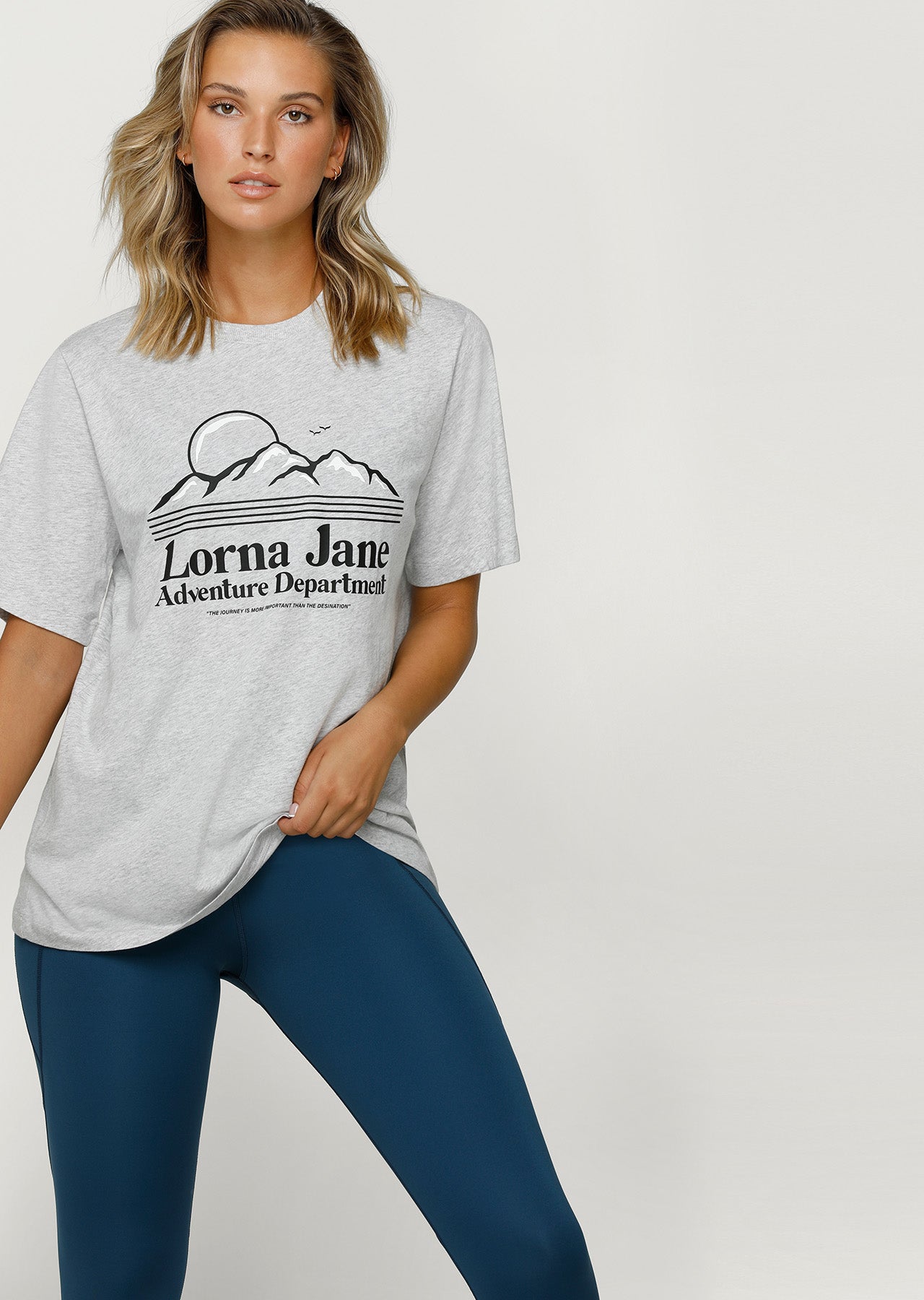 Lorna Jane Adventure Department Oversized Tee - Light Grey Marl