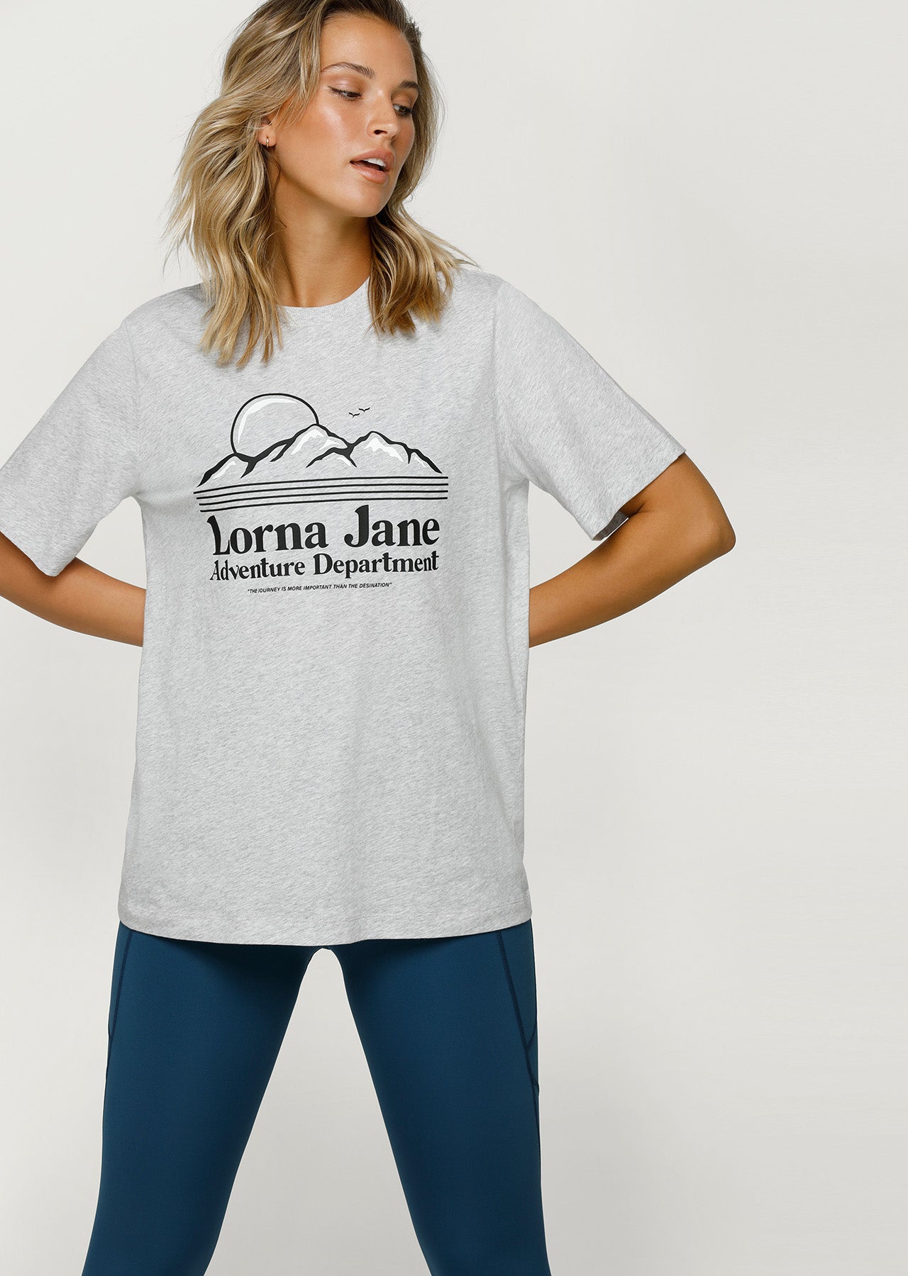 Lorna Jane Adventure Department Oversized Tee - Light Grey Marl