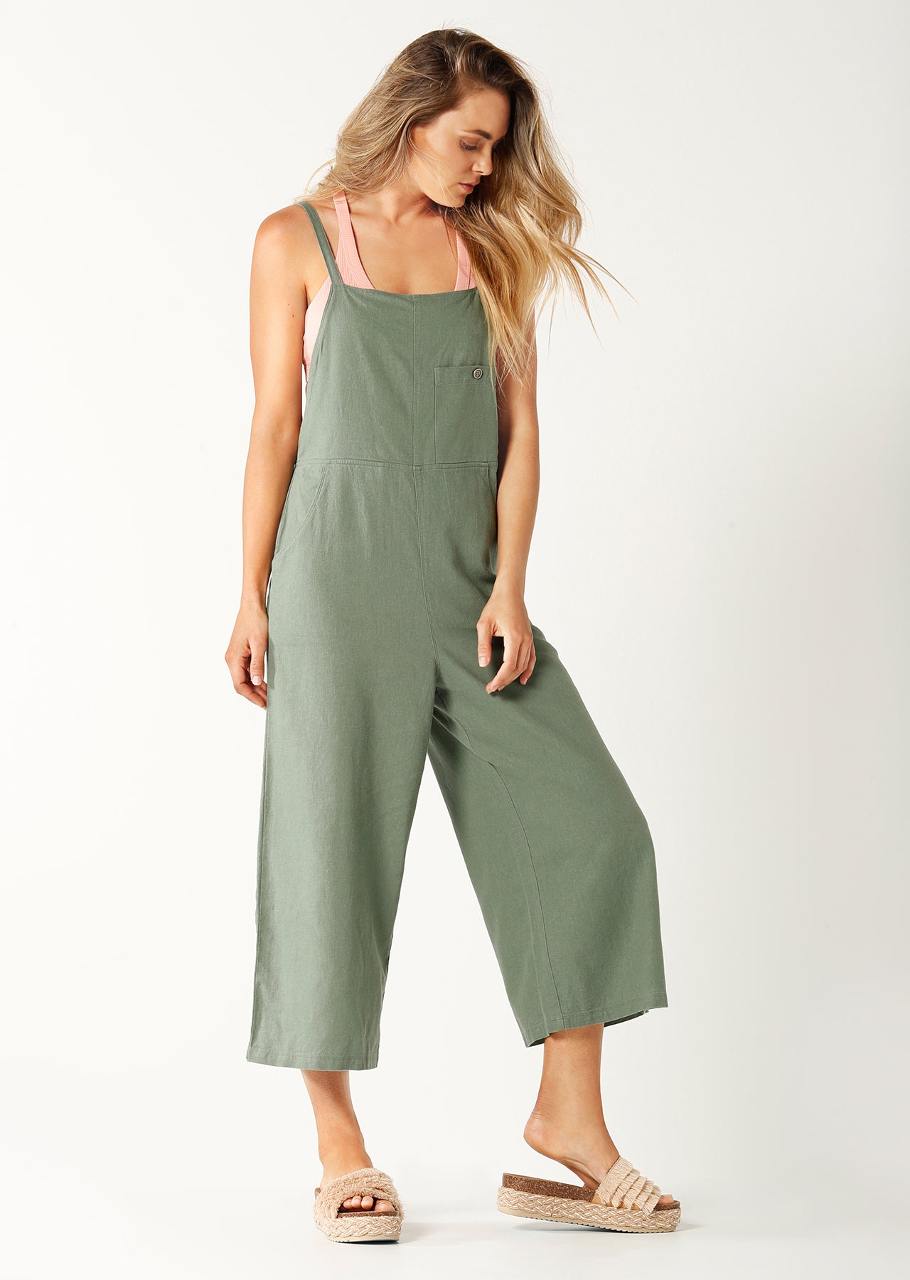 Lorna Jane Allday Linen Overalls - Light Khaki