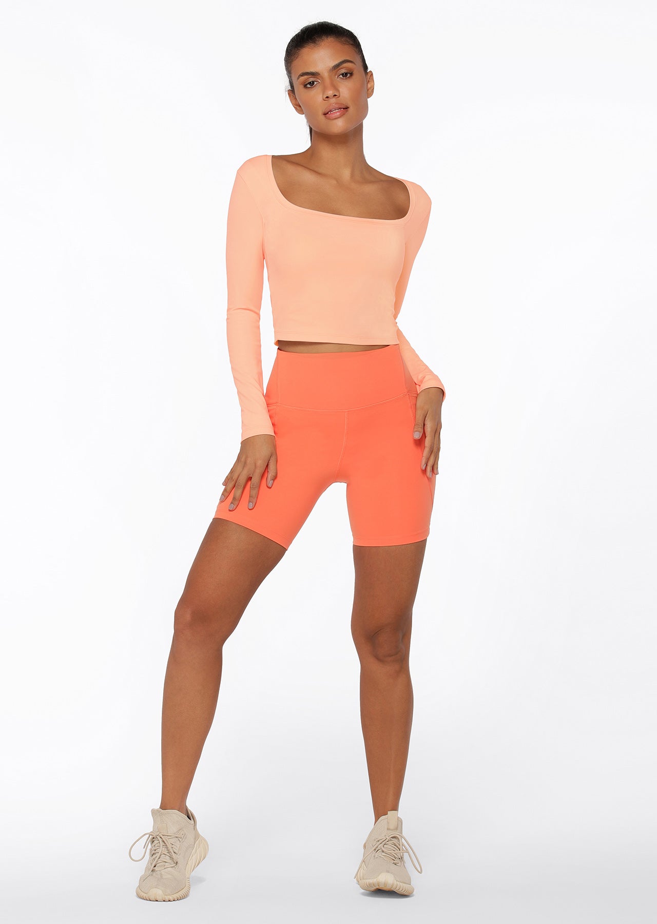 Lorna Jane Aloe Vera Cropped Long Sleeve Top - Dusty Peach