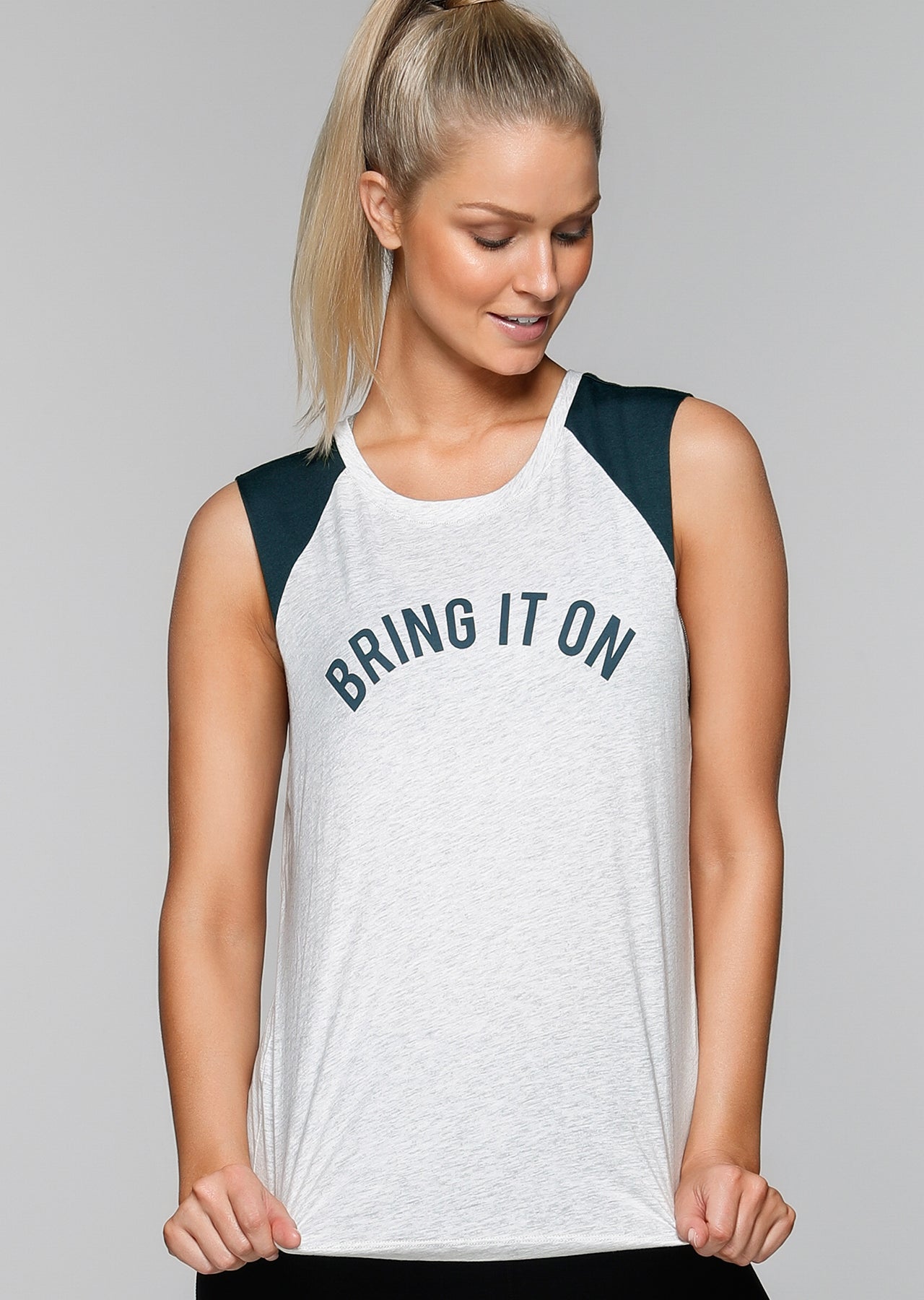 Lorna Jane Bring It On Tank - Snow Grey Marl/Canyon