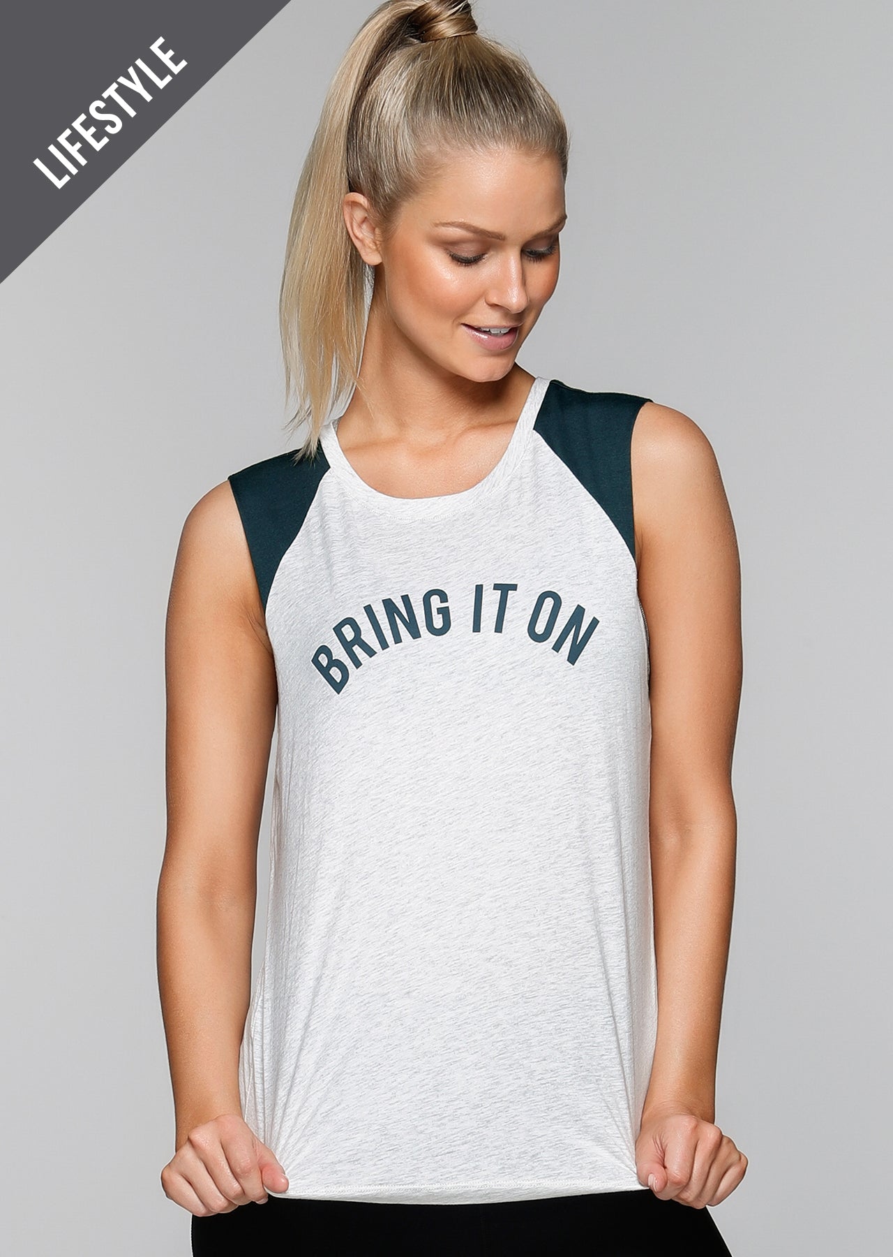 Lorna Jane Bring It On Tank - Snow Grey Marl/Canyon